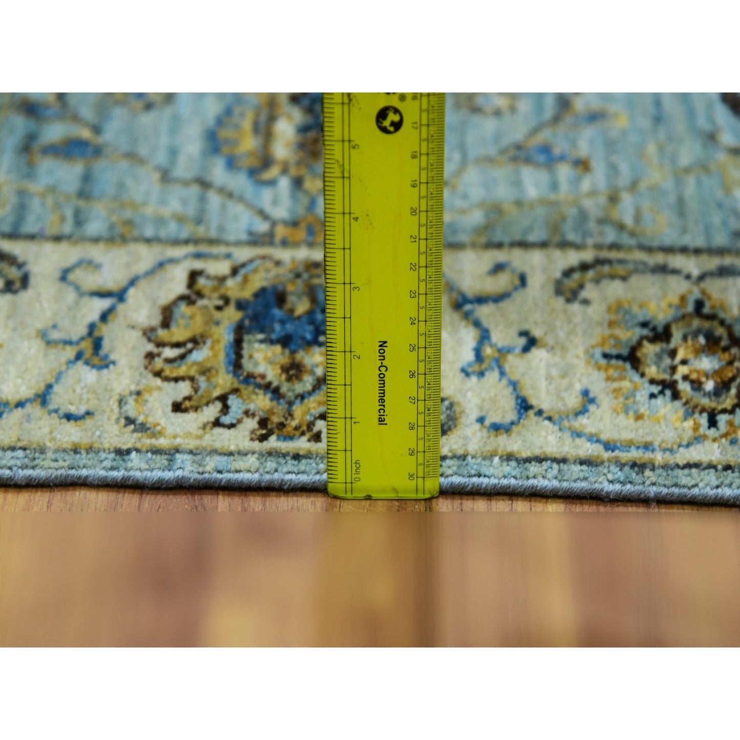 2'6"X25'8" Cerulean Blue Pure Wool Hand Knotted Shah Abbas Xl Runner Rug