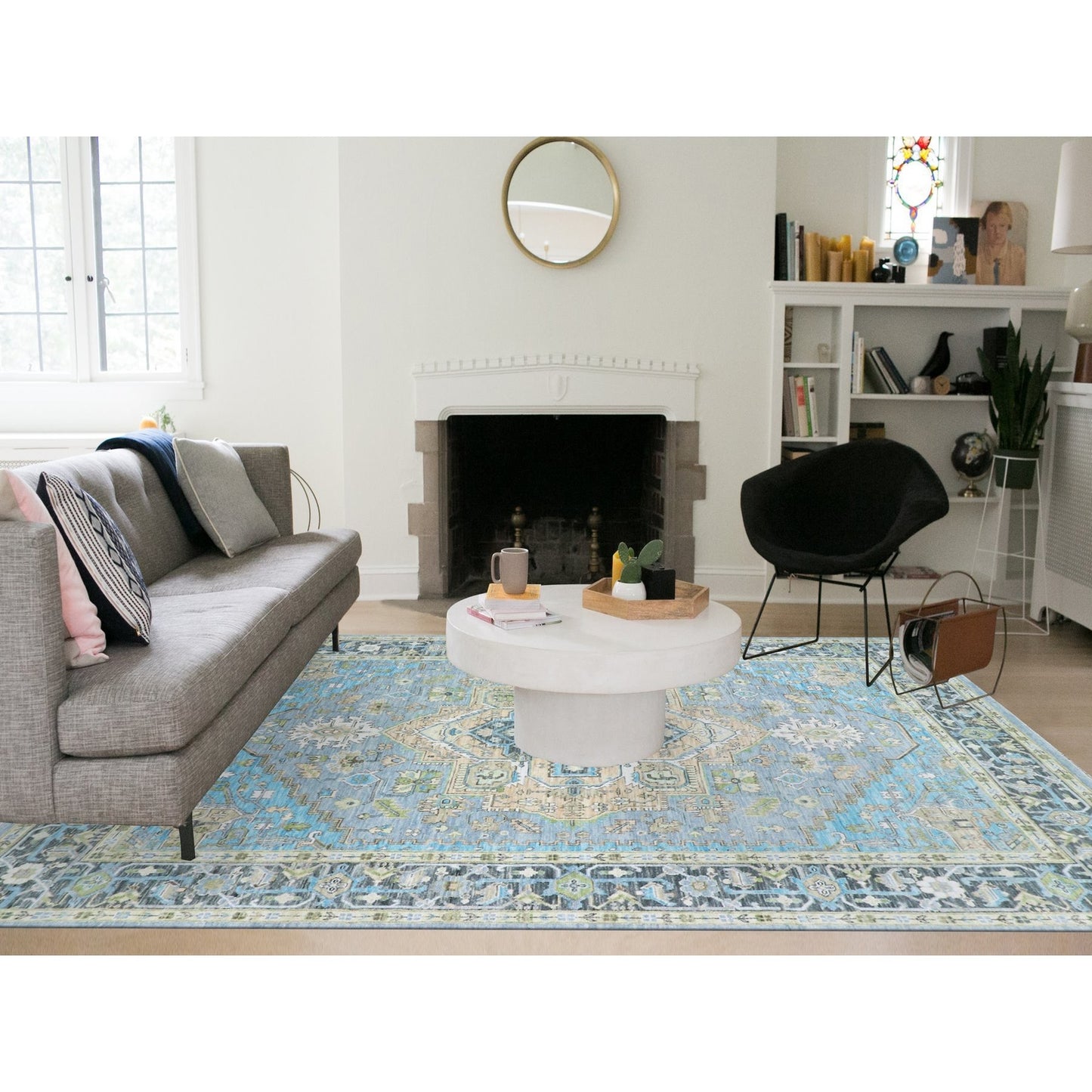 10'2"X14'3" Dawn Blue Heris Fabuloso Central Medallion Hand Knotted Rug