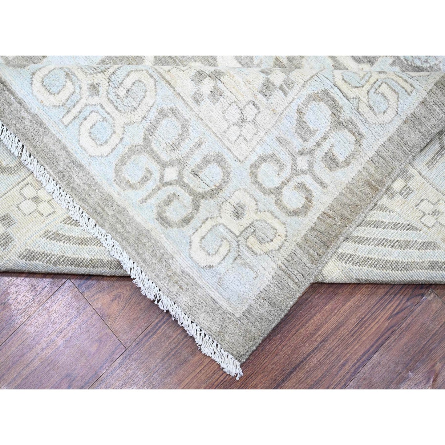 11'2"X14'3" Gray Washed Out Peshawar Hand Knotted Pure Wool Oversized Rug