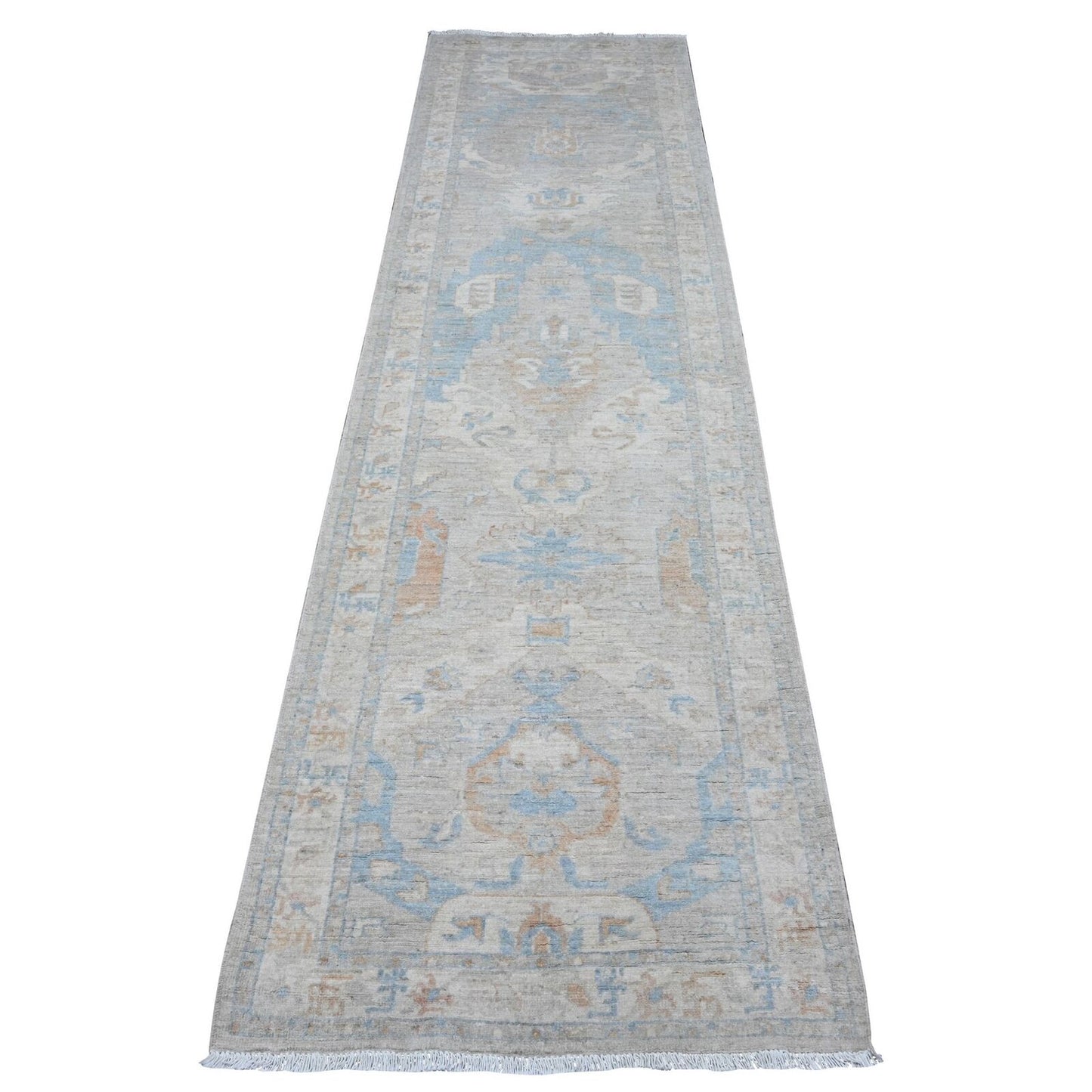 2'7"X9'6" Ice Cube Gray Fine Aryana Peshawar Runner Oriental Rug