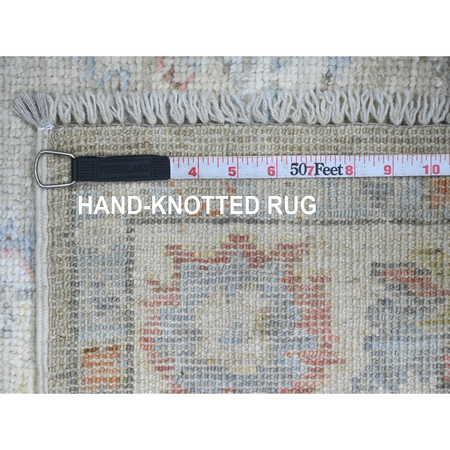 4'3"X6'2" Green Pure Wool Angora Oushak Leaf Pattern Hand Knotted Rug