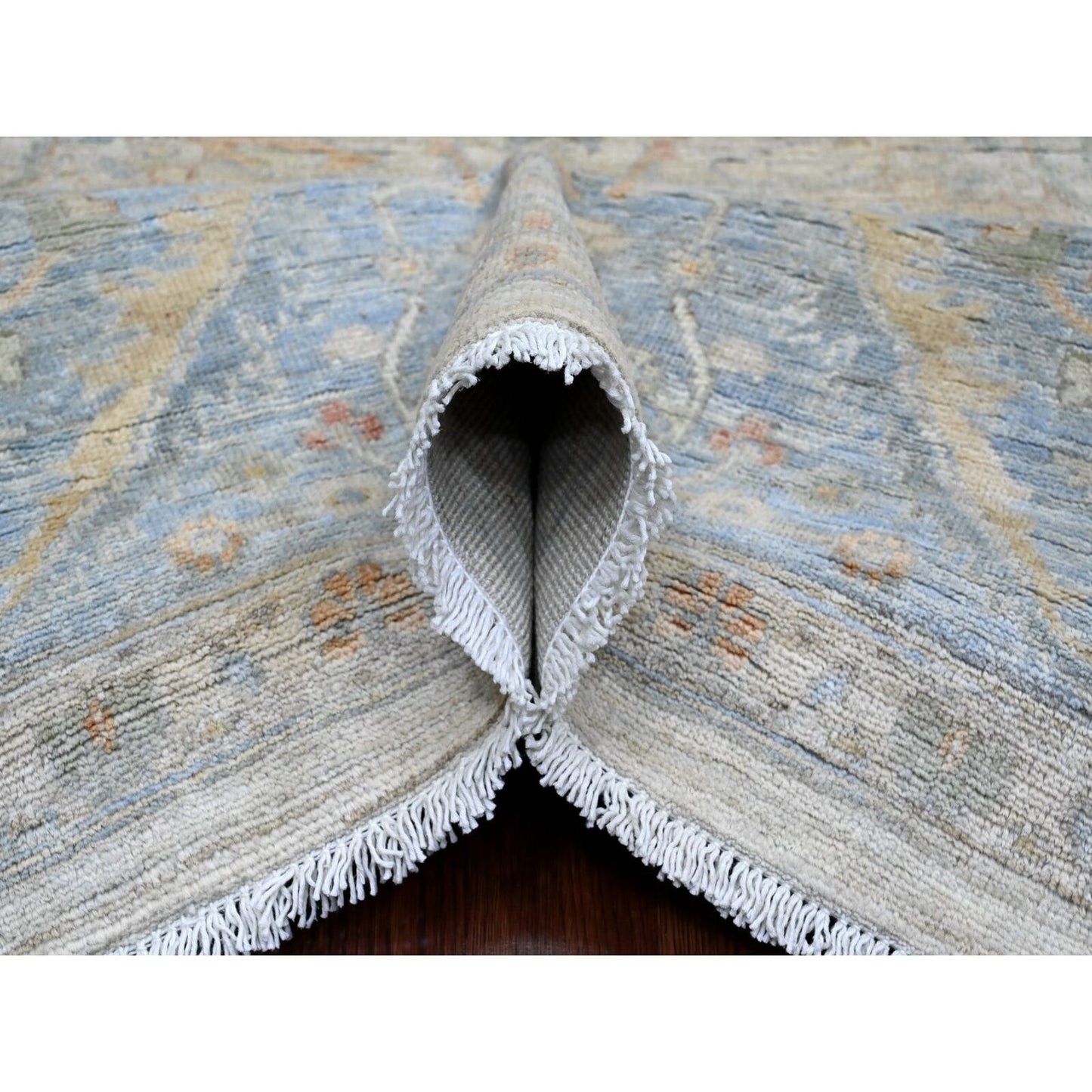 8'2"X10' White Afghan Peshawar Heris All Over Motif Hand Knotted Wool Rug