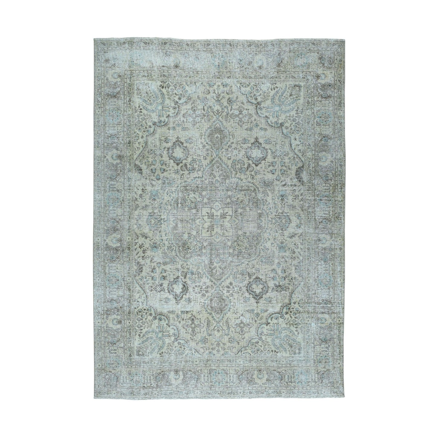 6'8"X9'6" Beige Vintage Worn Pile Hand Knotted Tribal Oriental Rug