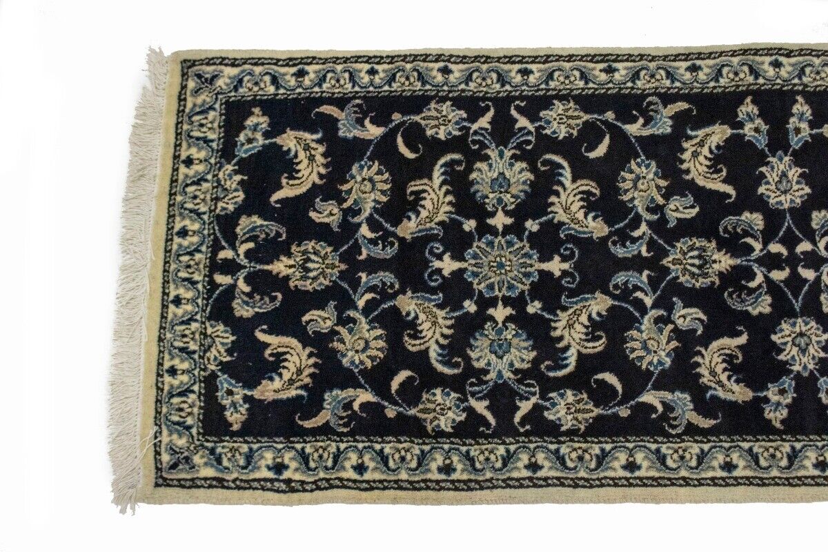 Vintage Oriental Runner Rug Allover Floral Navy