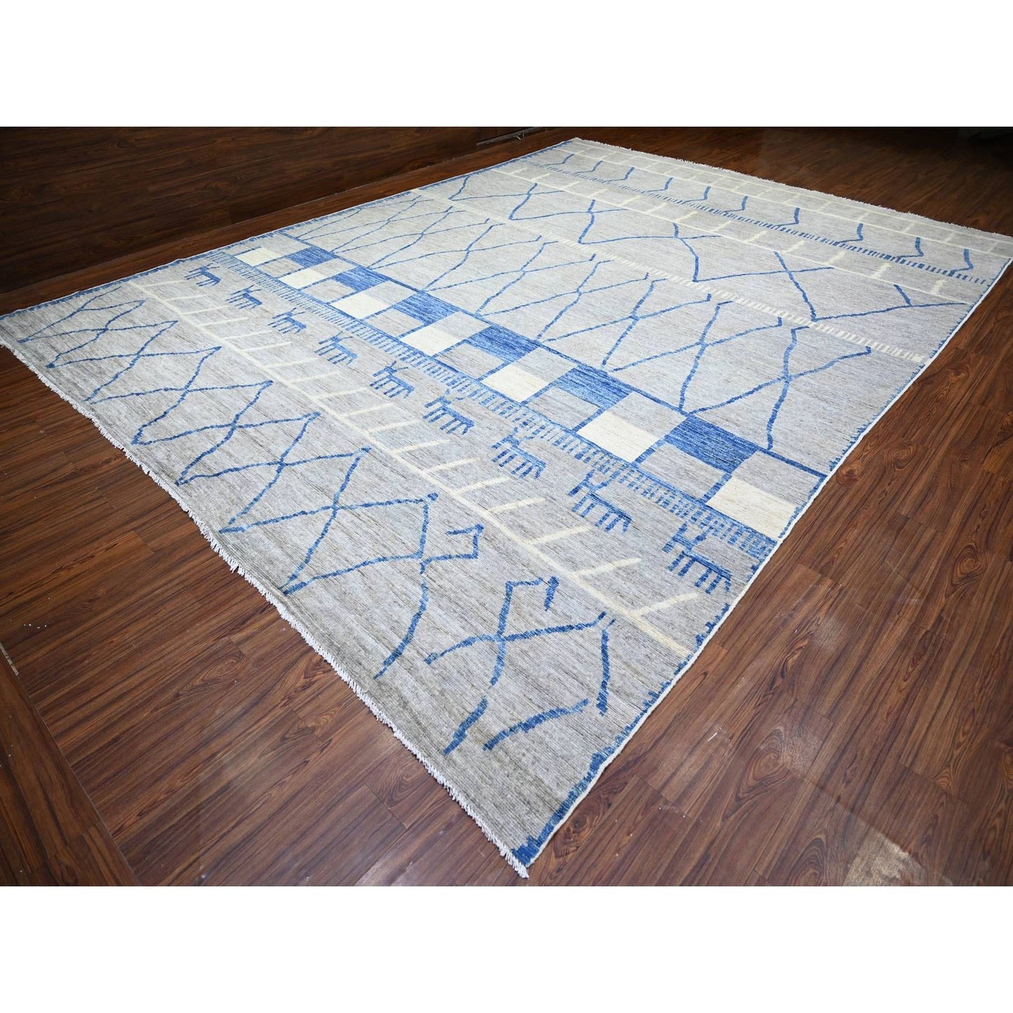 11'9"X15'7" Gray Wool Hand Knotted Moroccan Berber Design Oversized Rug