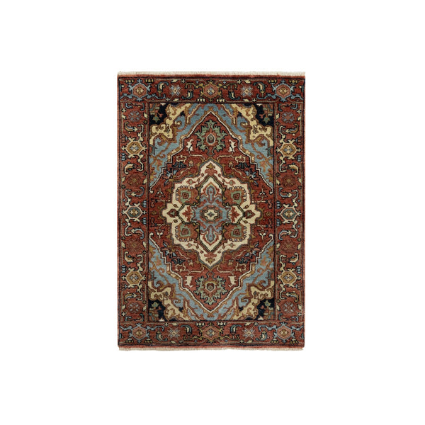 2'X3'2" Red Antiqued Fine Heris Re-Creation Wool Hand Knotted Mat Rug