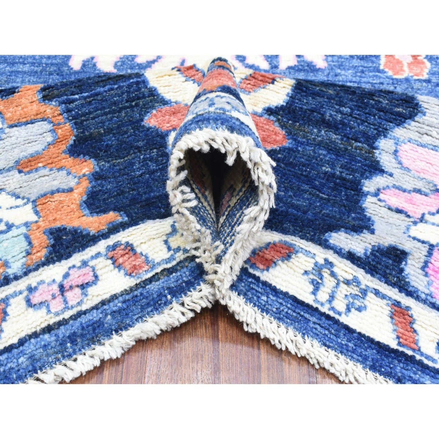 8'2"X10' Denim Blue Hand Knotted Afghan Angora Oushak Pure Wool Rug