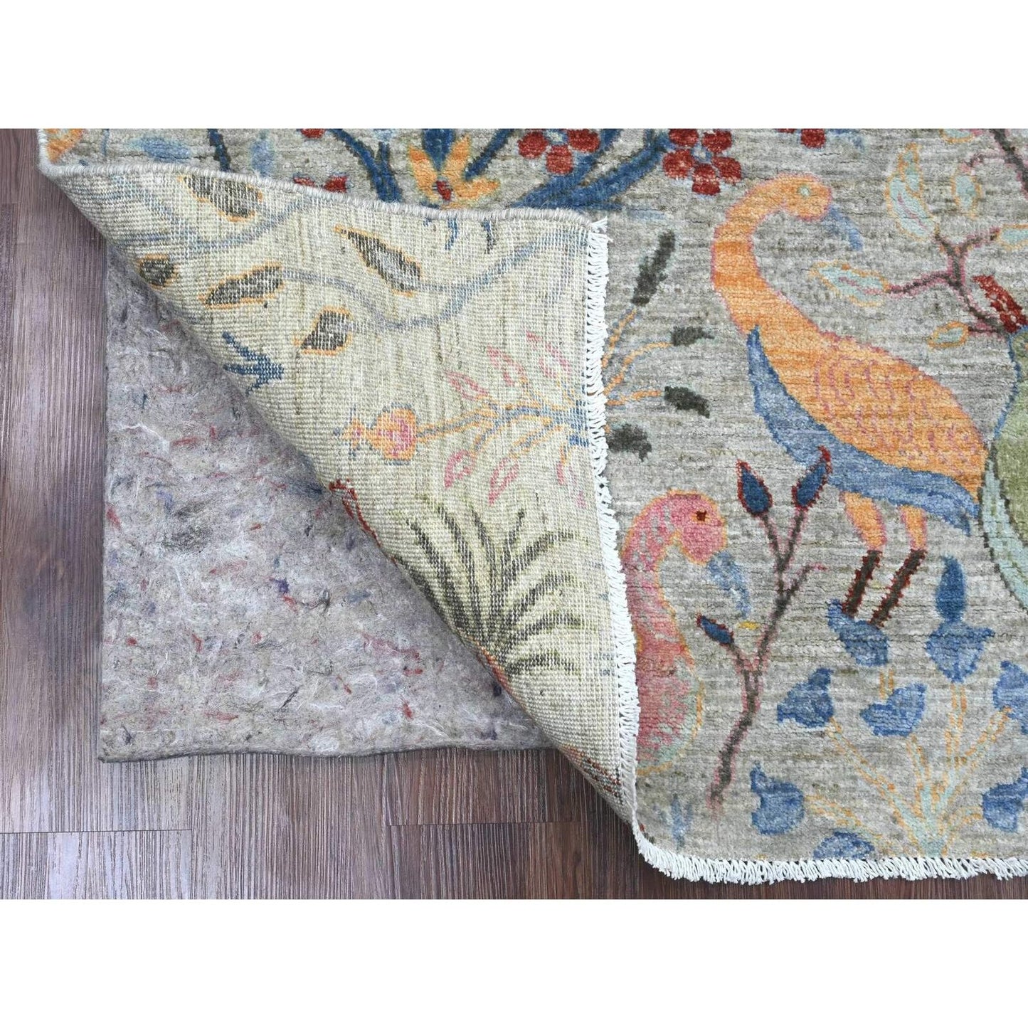 5'2"X7'4" Gray Afghan Peshawar Birds Design Soft Wool Hand Knotted Rug