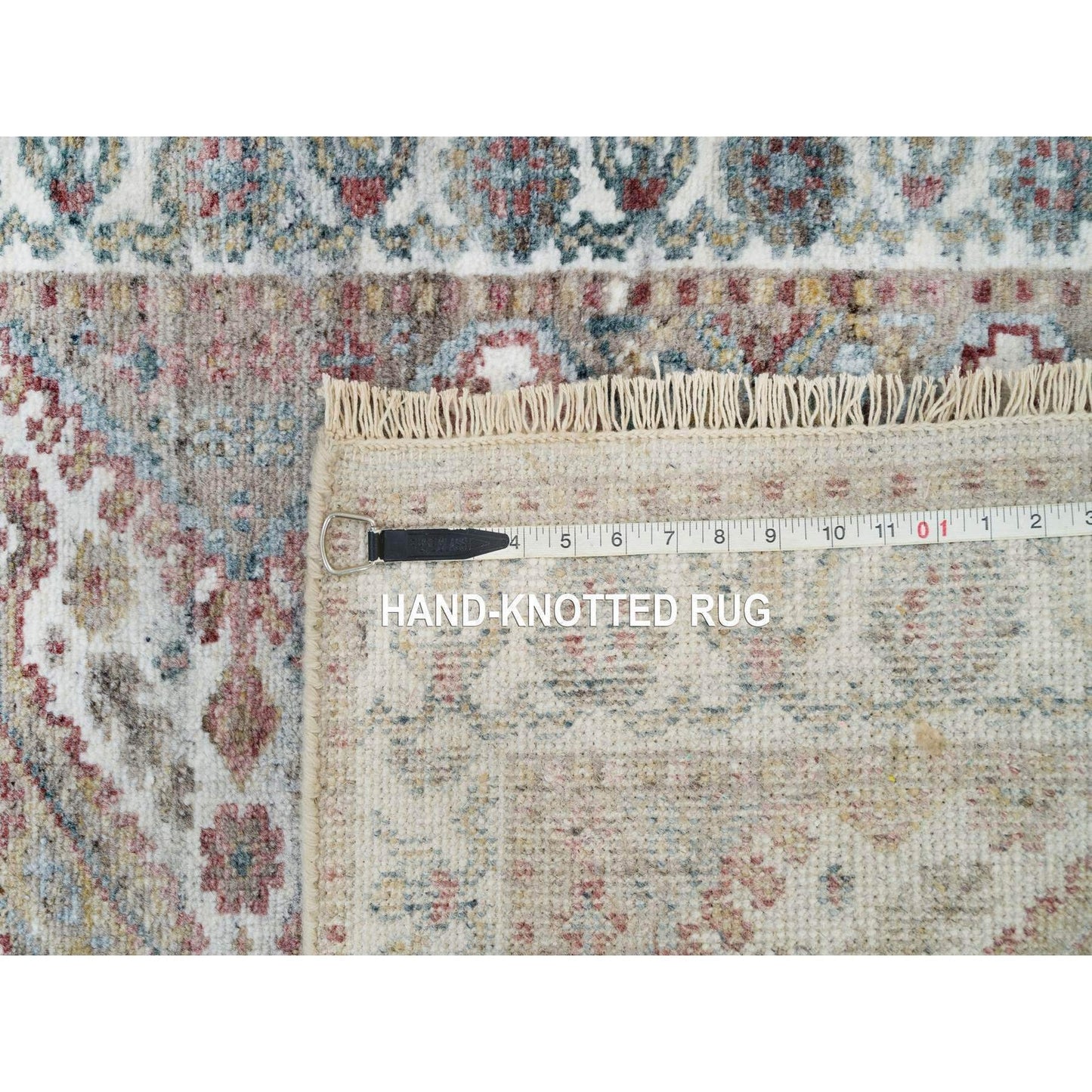 2'7"X21'9" Vista White Hand Knotted Flower Border Xl Runner Oriental Rug