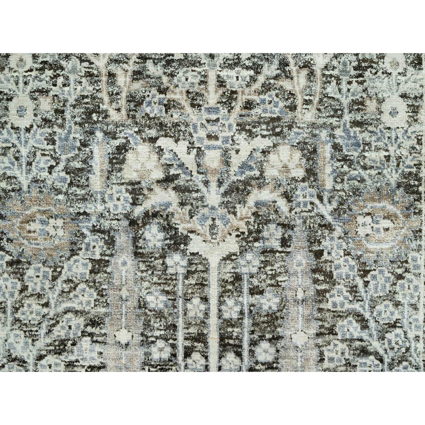 2'4"X8'1" Gray Hand Knotted Silk And Wool Willow And Cypress Tree Rug