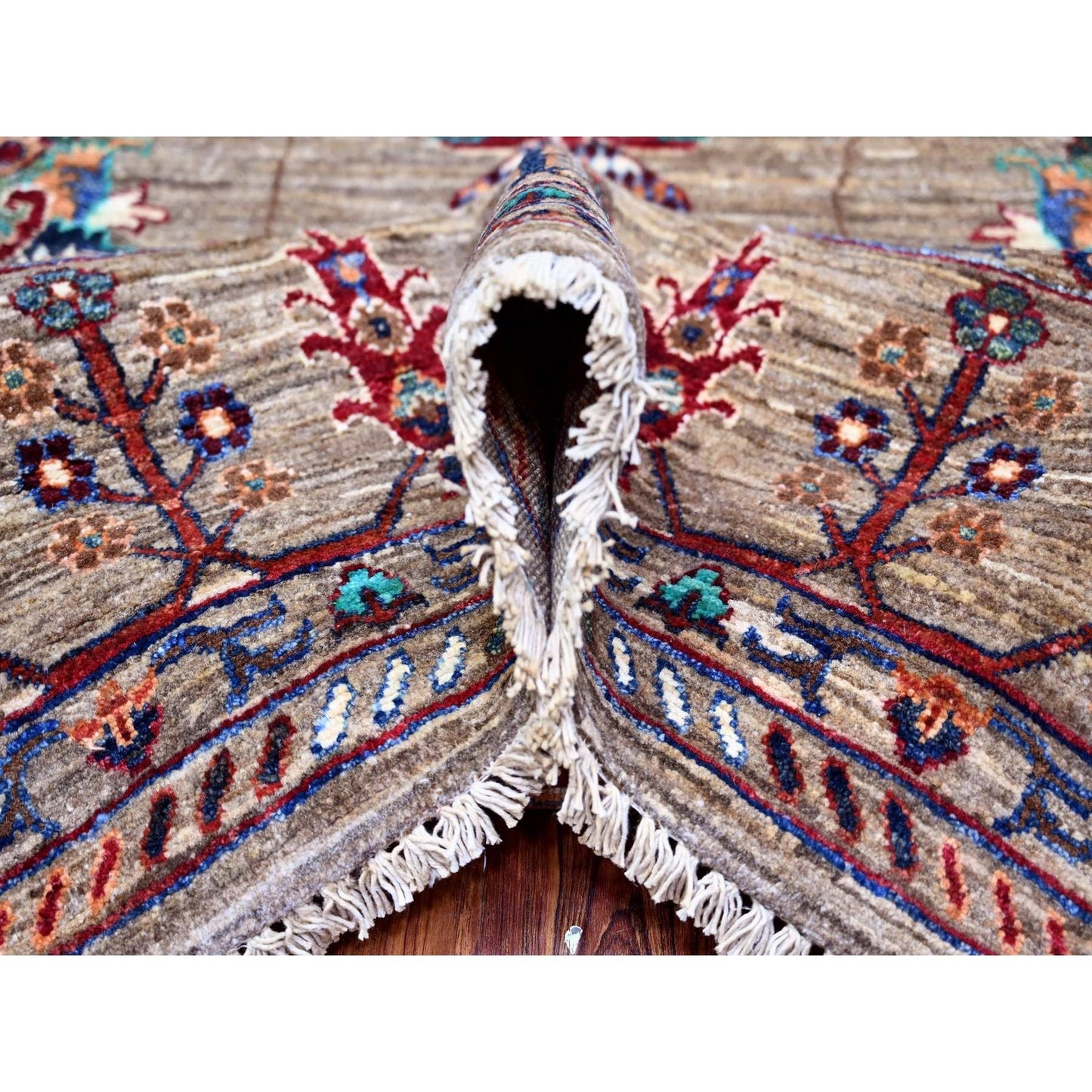 7'9"X9'6" Carbon Gray Hand Knotted Sultani Pomegranate Design Wool Rug