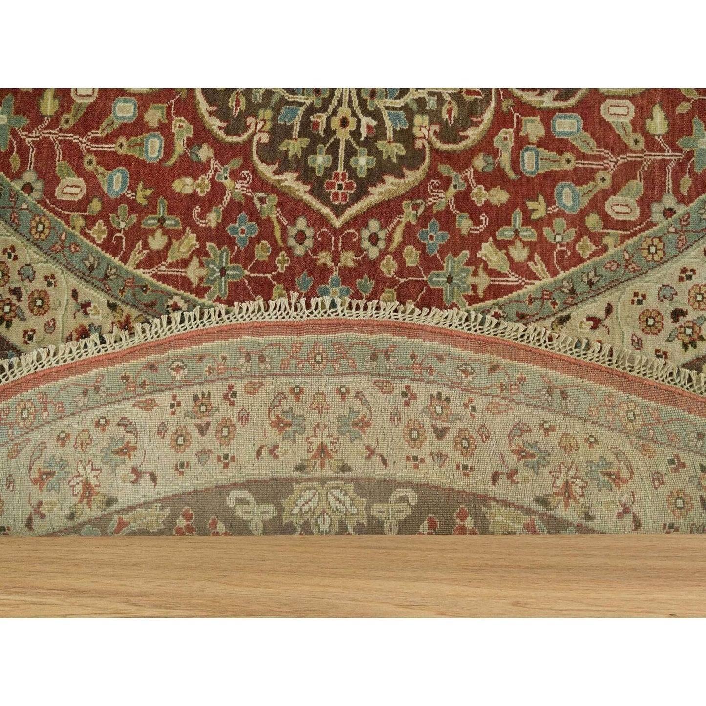 10'X10' Rufous Red Hand Knotted Tebraz Antique Wool Round Oriental Rug