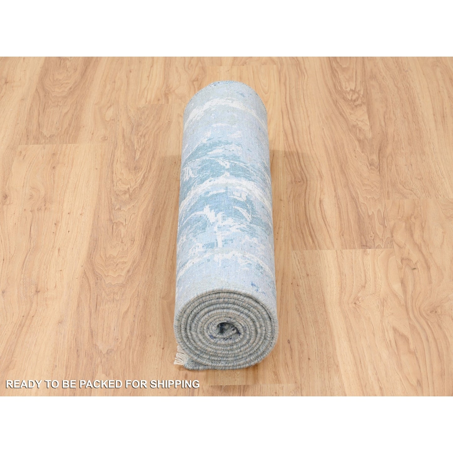 2'7"X8' Blue-Teal Farsian Tebraz Wool And Silk Hand Knotted Runner Rug