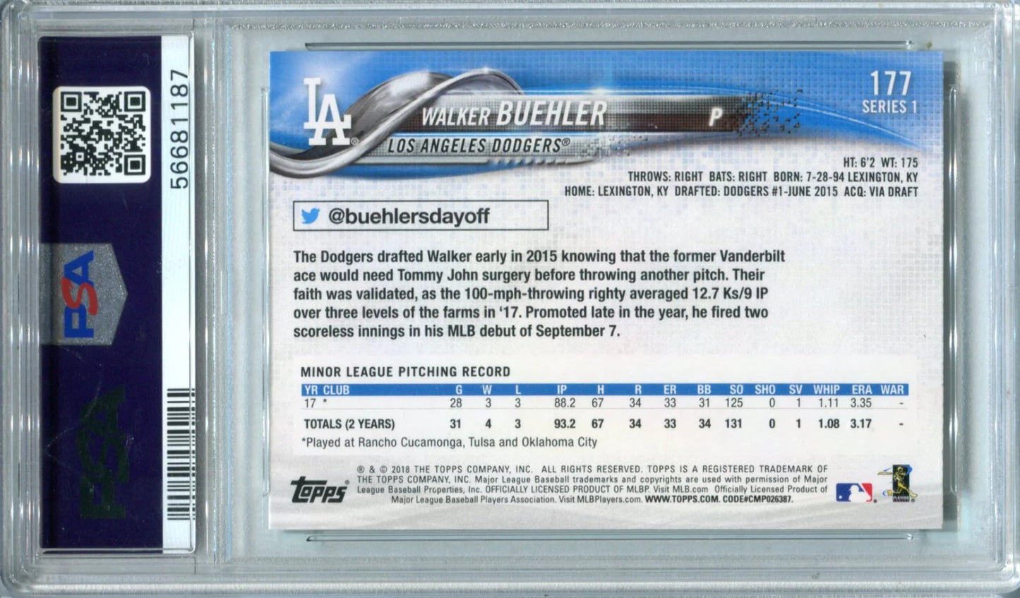 Walker Buehler 2018 Topps #177 Rainbow Foil Psa Gem Mt 10 Card