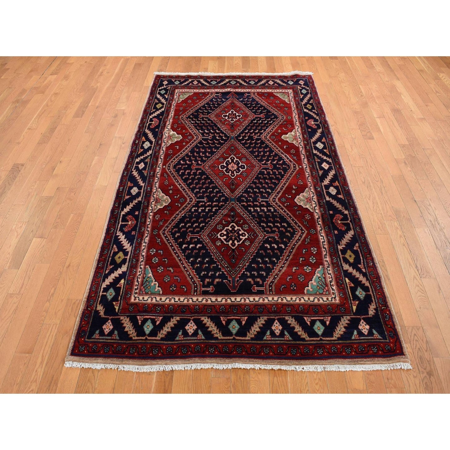 5'1"X9'7" Red New Zoroastrian Pure Wool Hand Knotted Rug