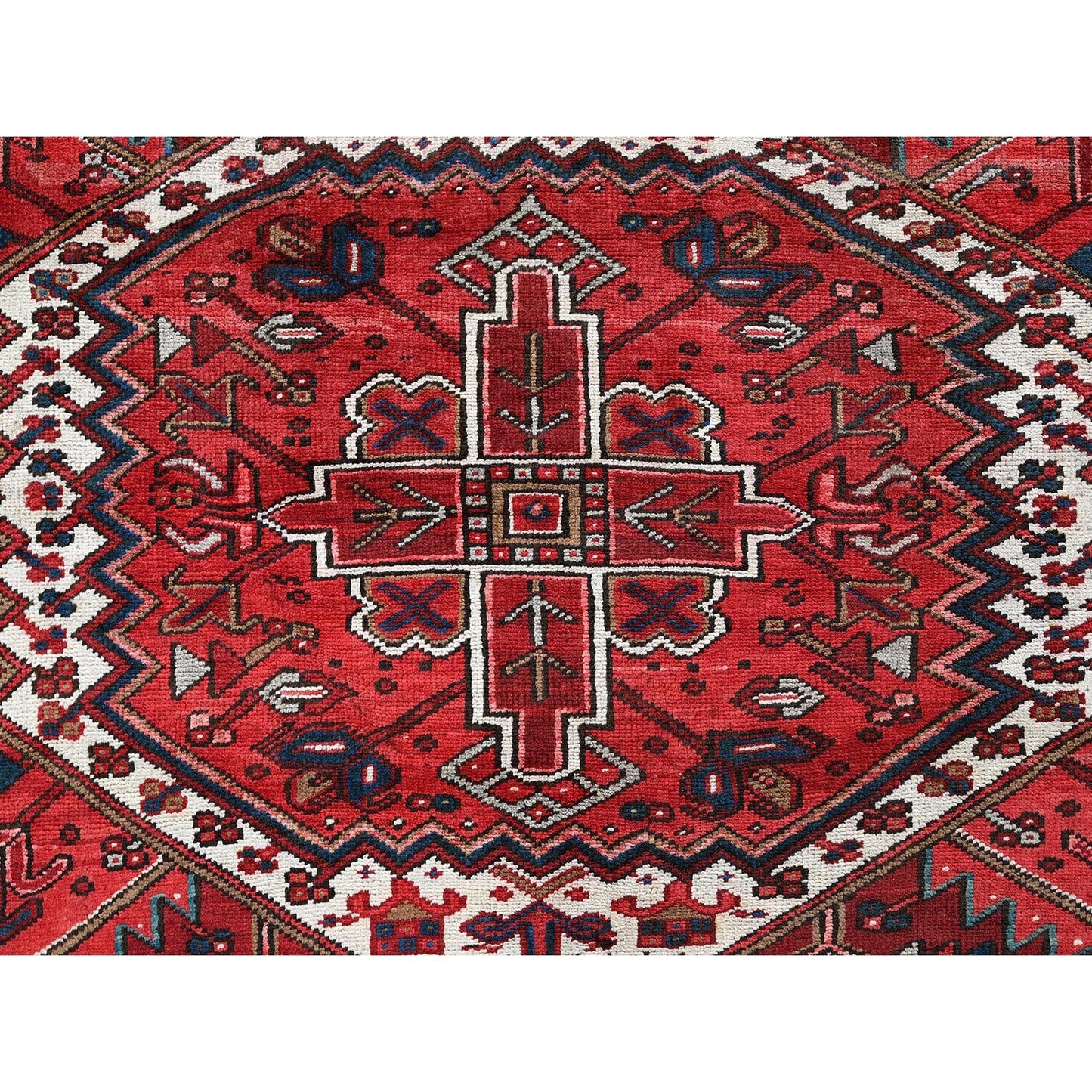 10'X12'10" Red Vintage Zoroastrian Heris Wool Hand Knotted Rug