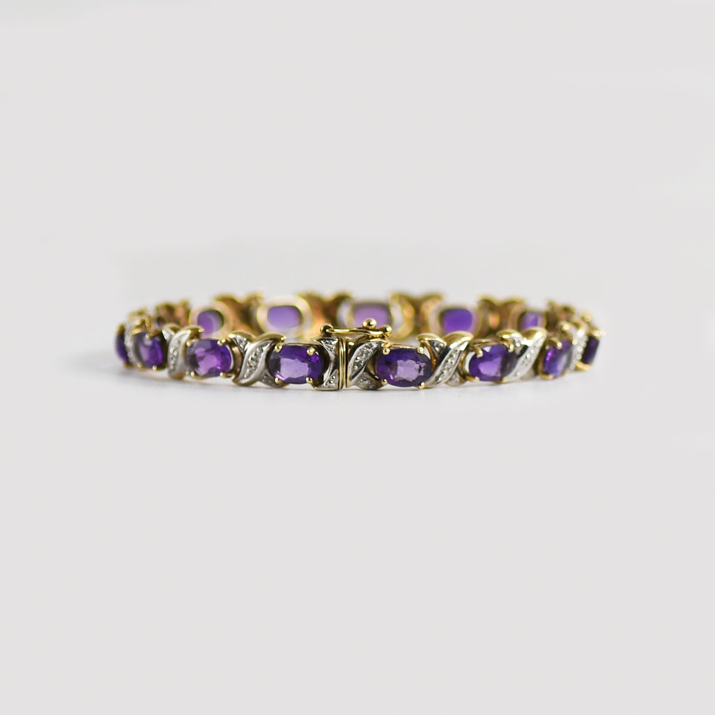 14K Yellow Gold Amethyst & Diamond Bracelet Weave