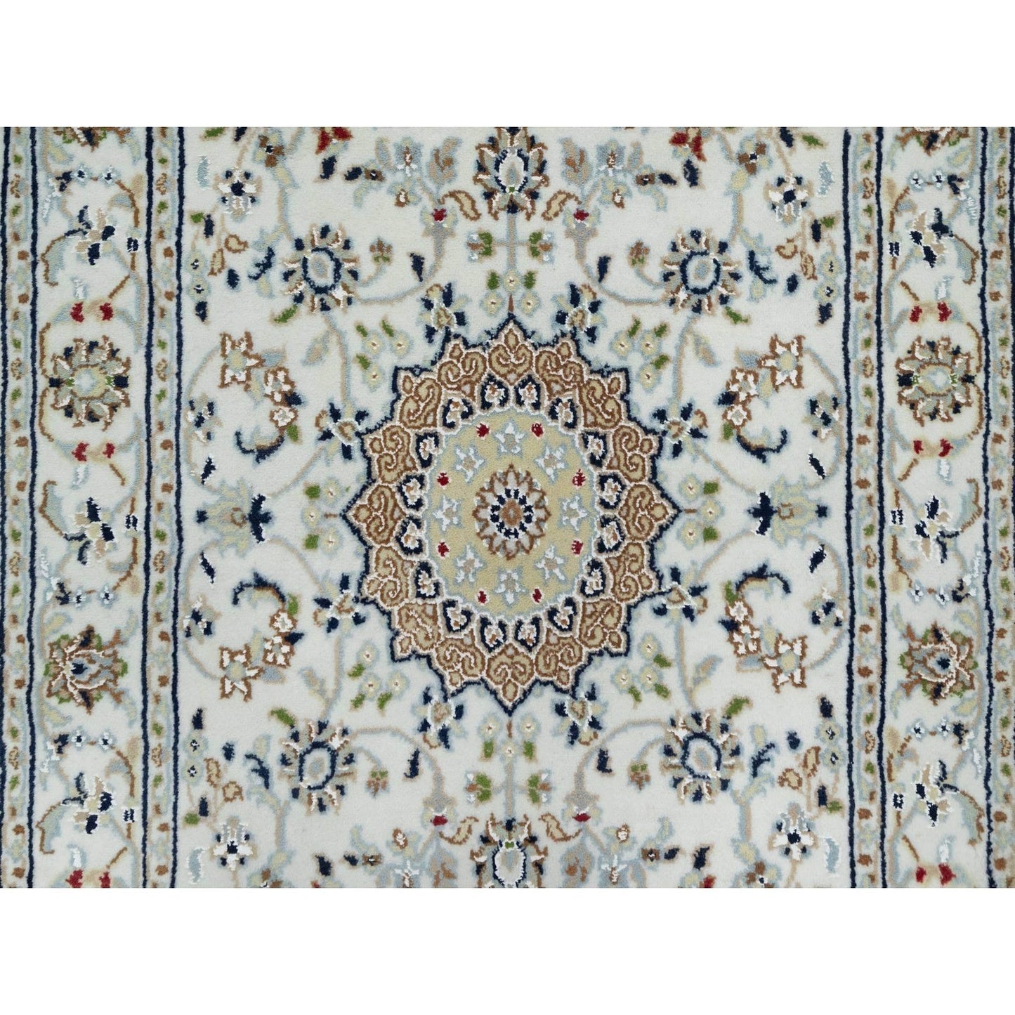 2'8"X17'8" Daisy White Nain 250 Kpsi Hand Knotted Wool & Silk Runner Rug