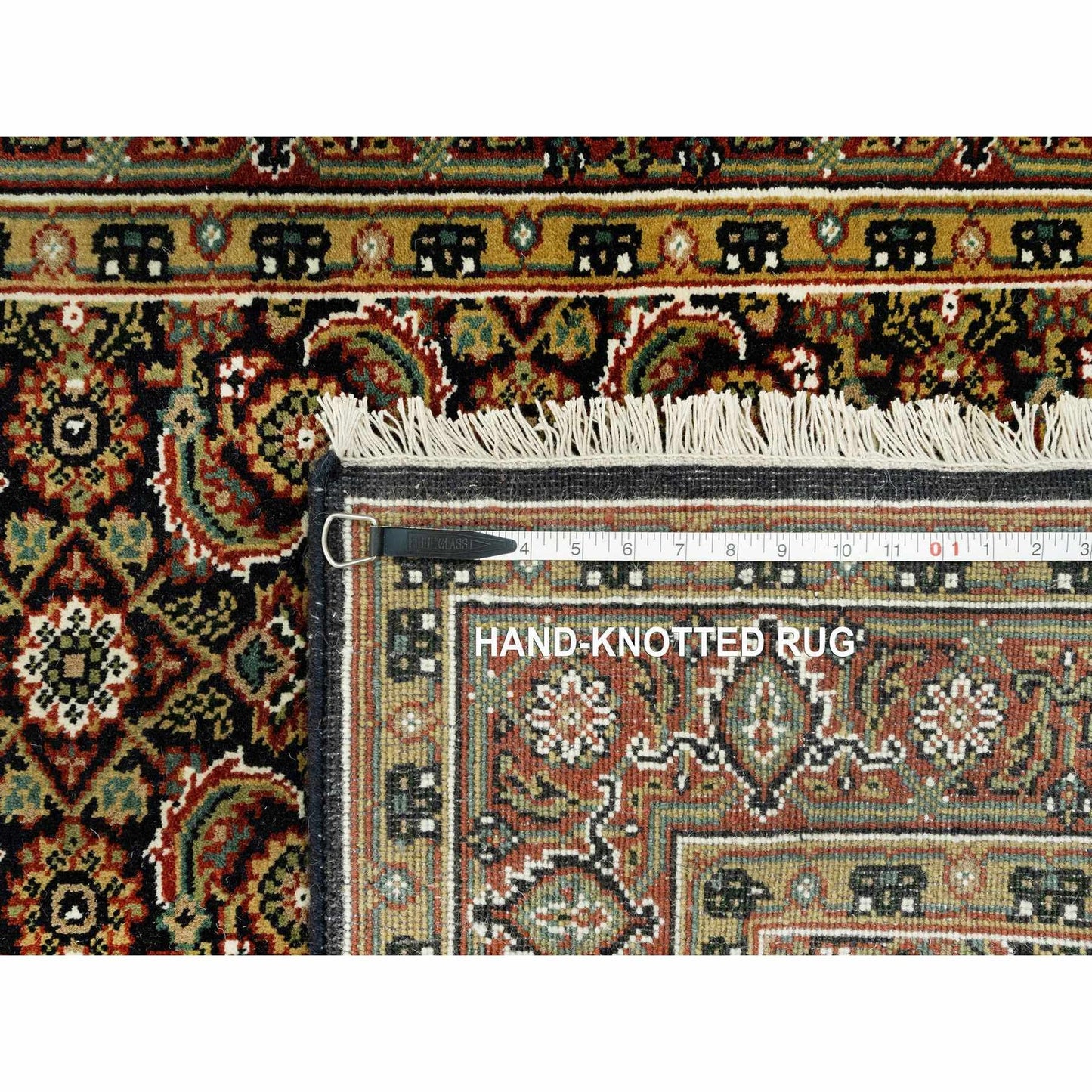 4'X11'9" Hague Blue Fish Herati Design Hand Knotted Wide Runner Rug