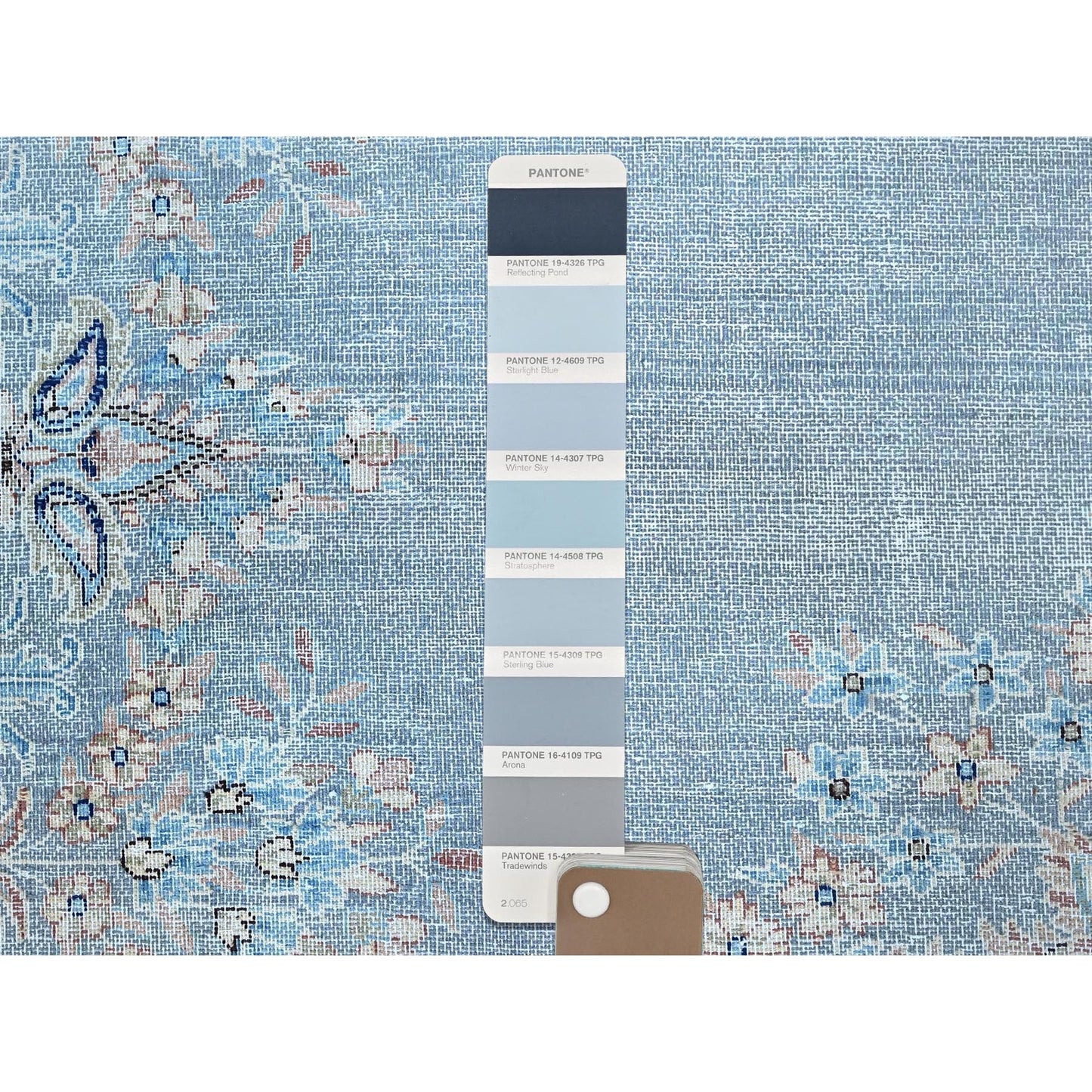 10'X12'9" Blue Worn Down Shiny Wool Cropped Thin Cleaned Oriental Rug