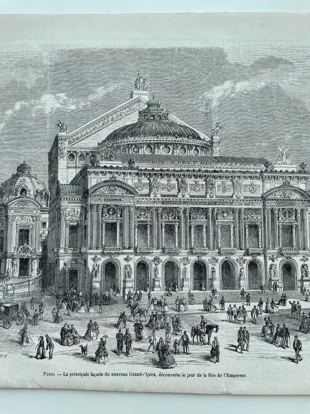 Paris Opera Garnier 1867 Original Wood Engraving Le Monde Illustr Paris Exposit
