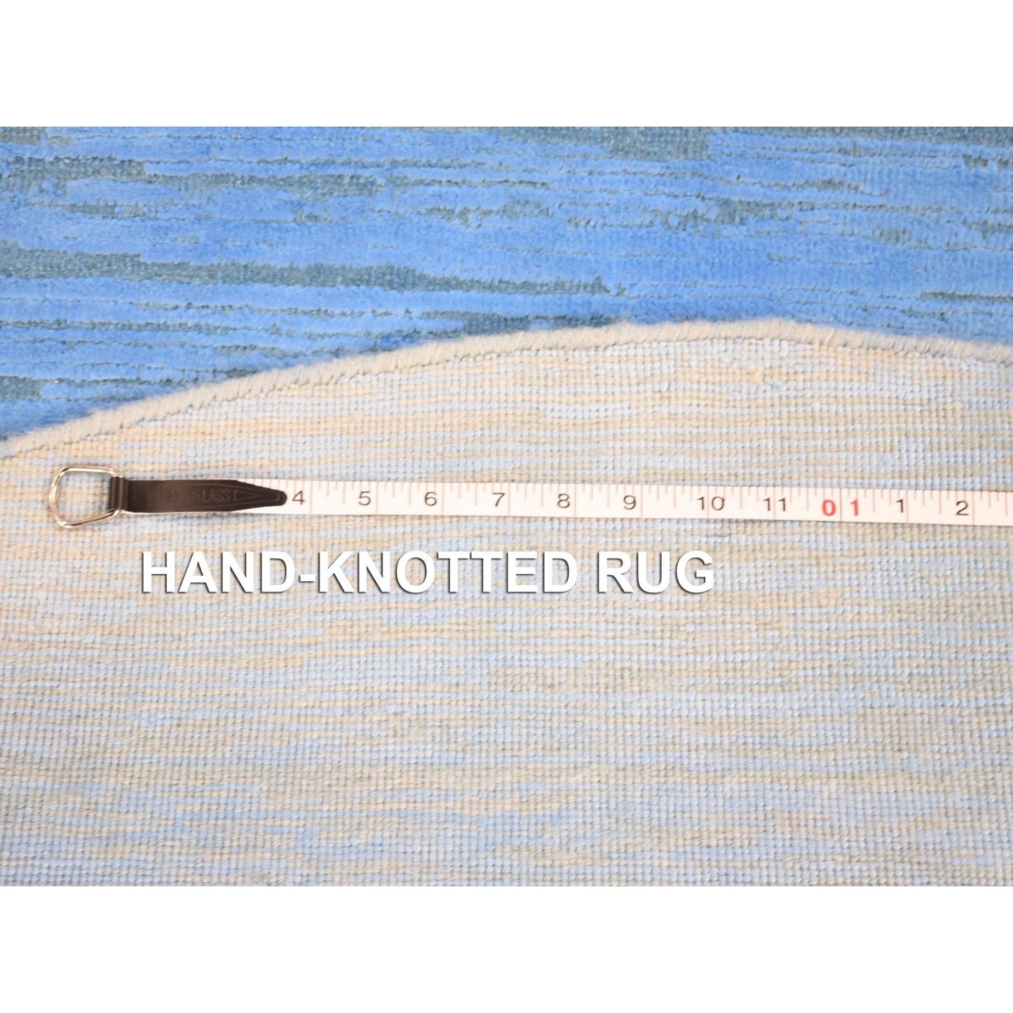 6'1"X6'1" Blue Overdyed Stripe Design Wool Hand Knotted Round Rug