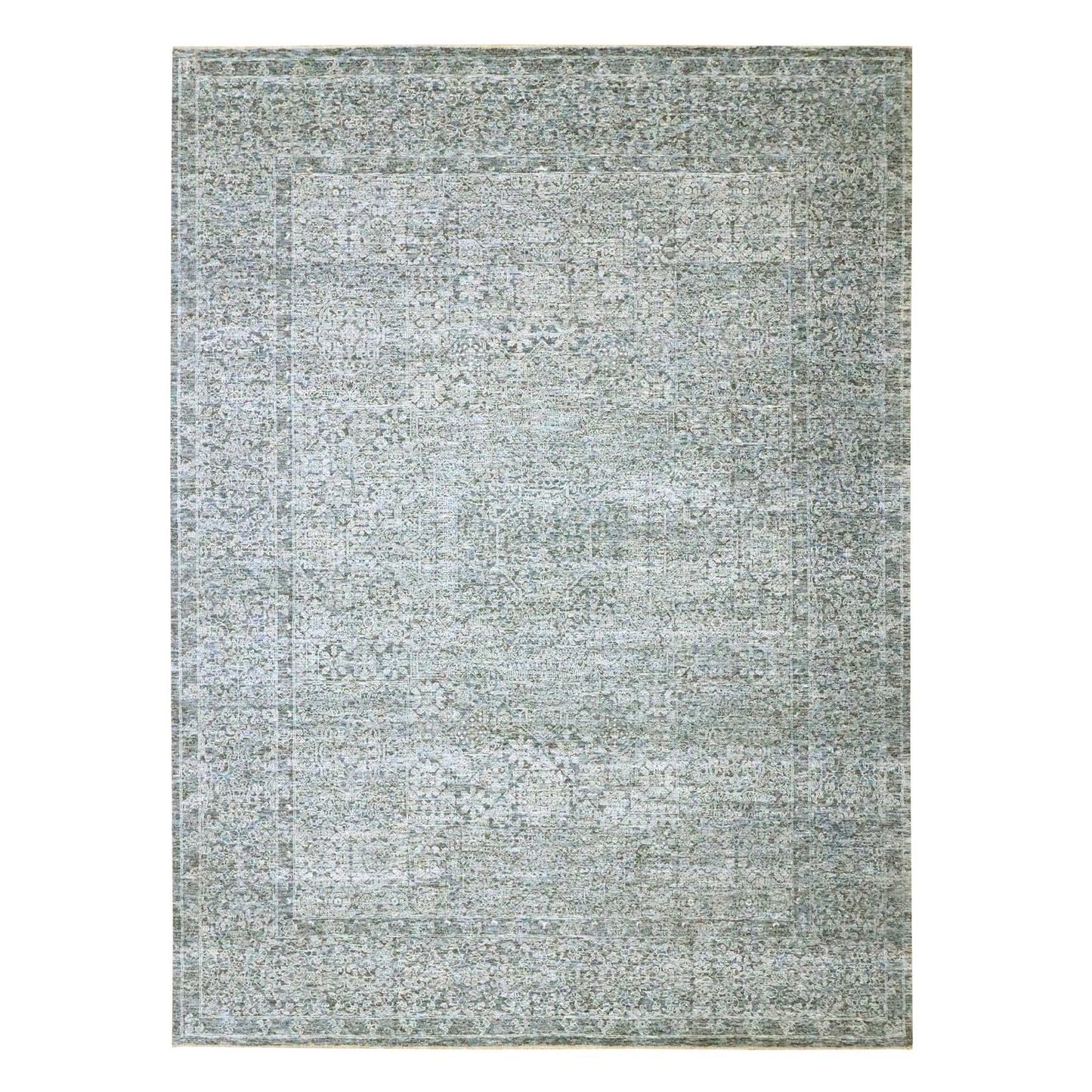 9'1"X12'2" Stone Blue Pre Historic Mamluk Design Hand Knotted Wool Rug