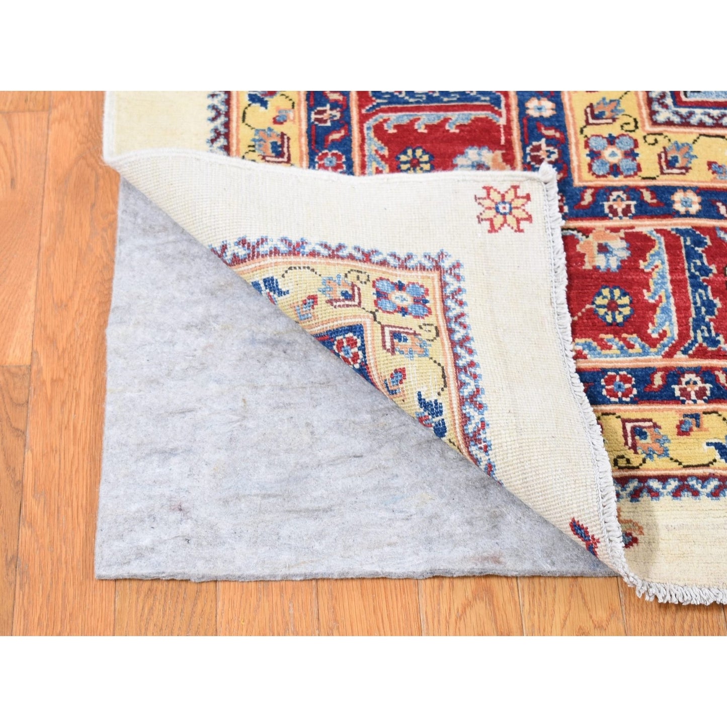 10'X13'3" Ivory Special Kazak With Geometric Design Wool Hand Knotted Rug