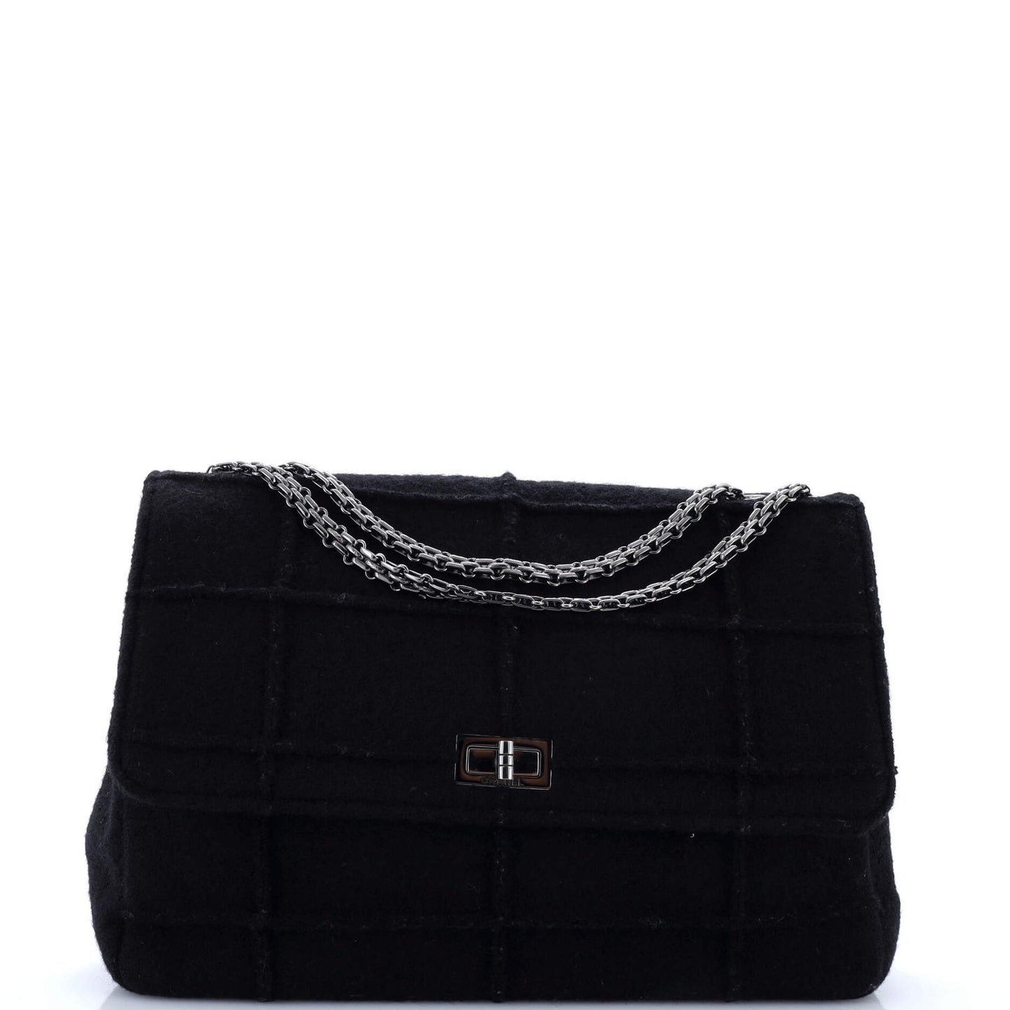 Chanel Chocolate Bar Mademoiselle Flap Bag Quilted Wool Jumbo