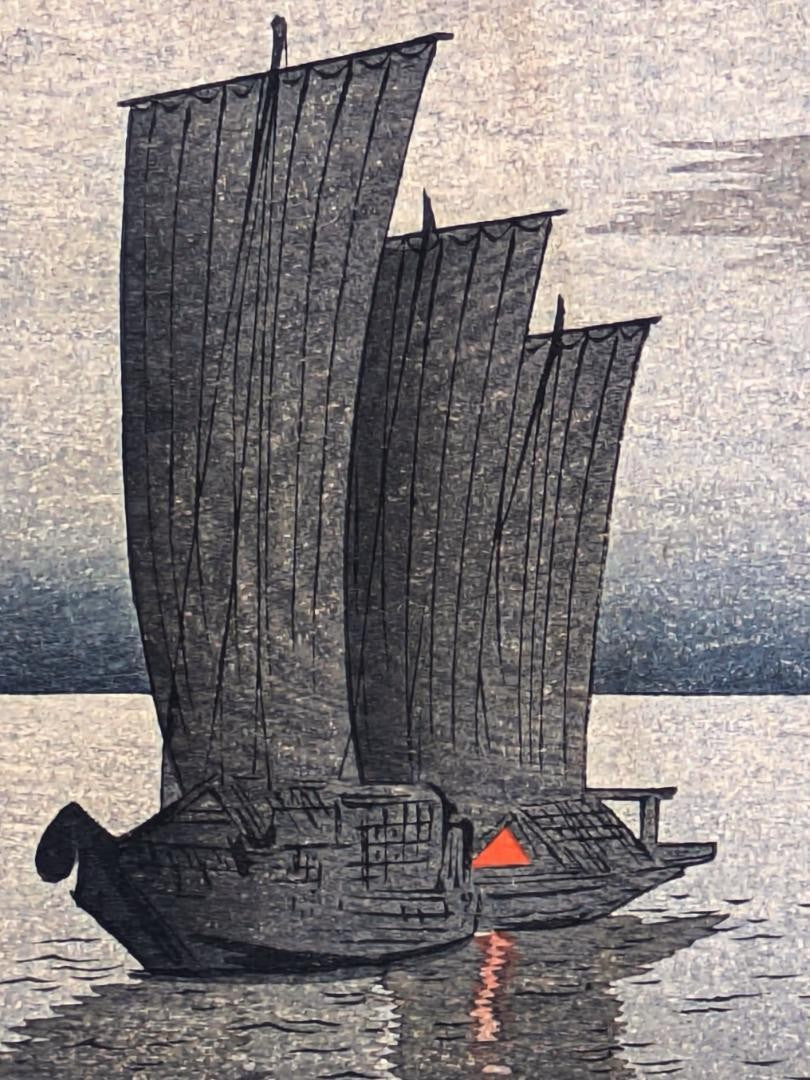 Rare Japanese Woodblock Print "Sailing Boats" By Koson Ohara (Shoson), C. Meiji