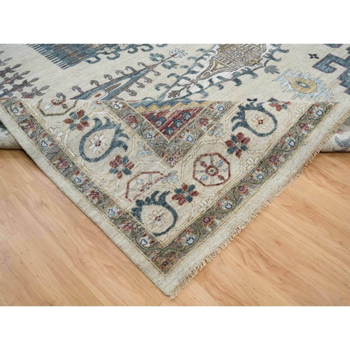 13'10"X16'2" Ivory Reimagined Viss Design Wool Hand Knotted Oversized Rug