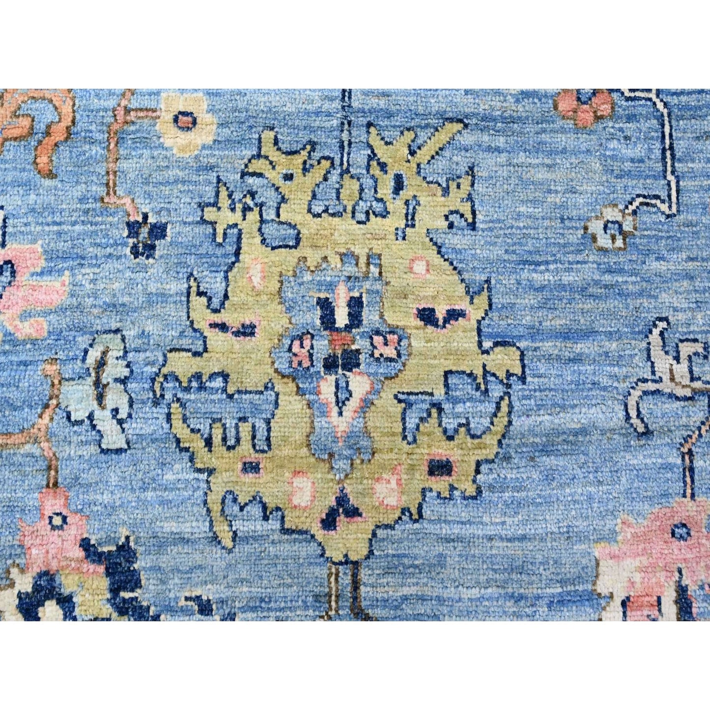 9'9"X13'5" Glaucous Blue Wool Afghan Angora Oushak Wool Hand Knotted Rug