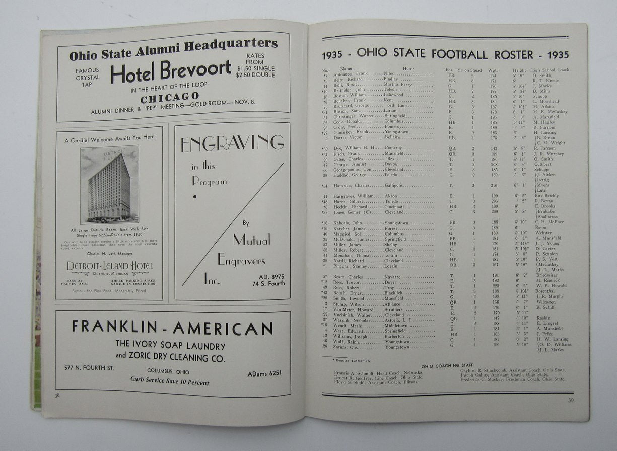 Nov. 2, 1935 Notre Dame Vs. Ohio State Vintage