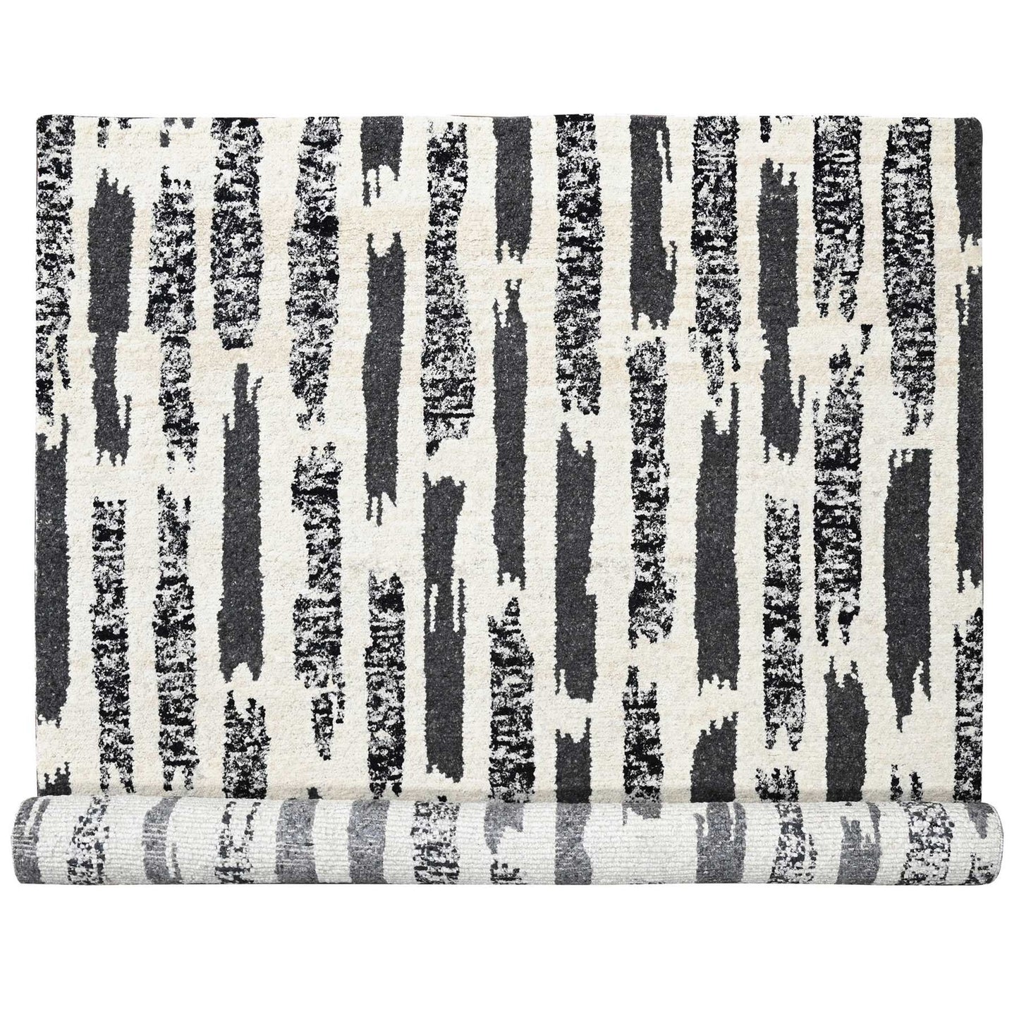 10'2"X13'7" Ivory & Black Wool Modern Design Hand Knotted Oriental Rug