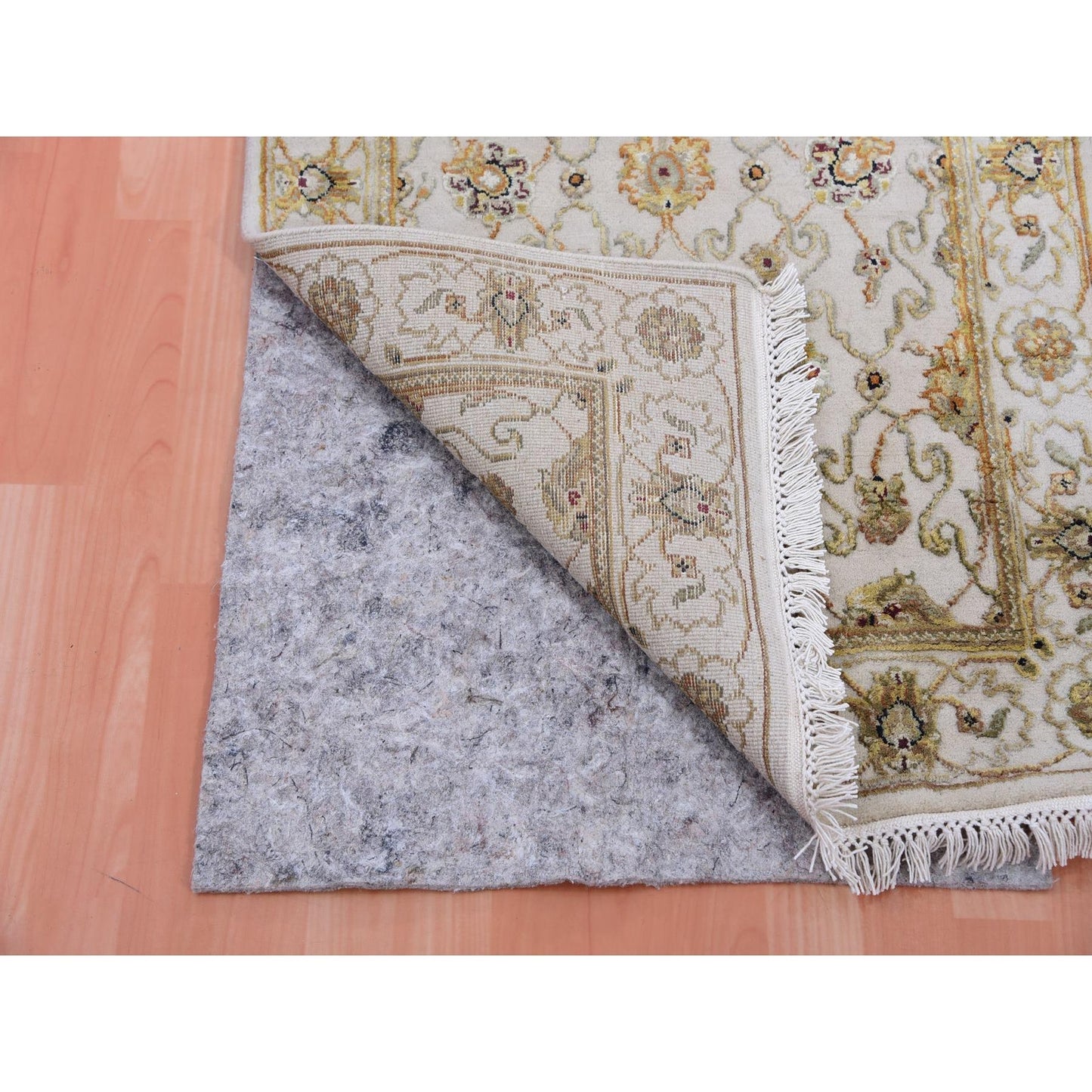 2'7"X20'7" Egret White Silk And Wool Hand Knotted Rajasthan Xl Runner Rug