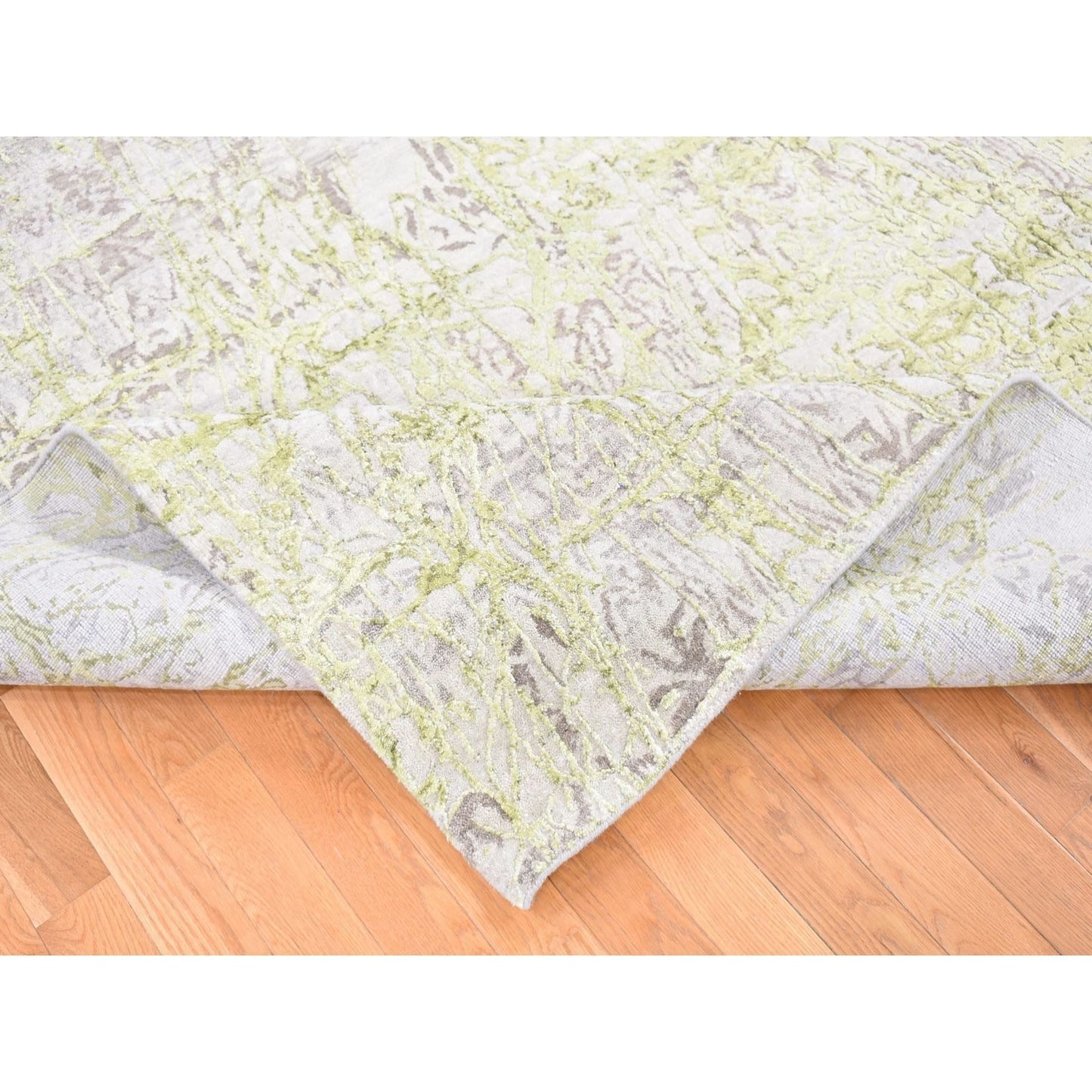 9'X11'9" Gray Hand Knotted Wool And Silk Transitional/Modern Design Rug