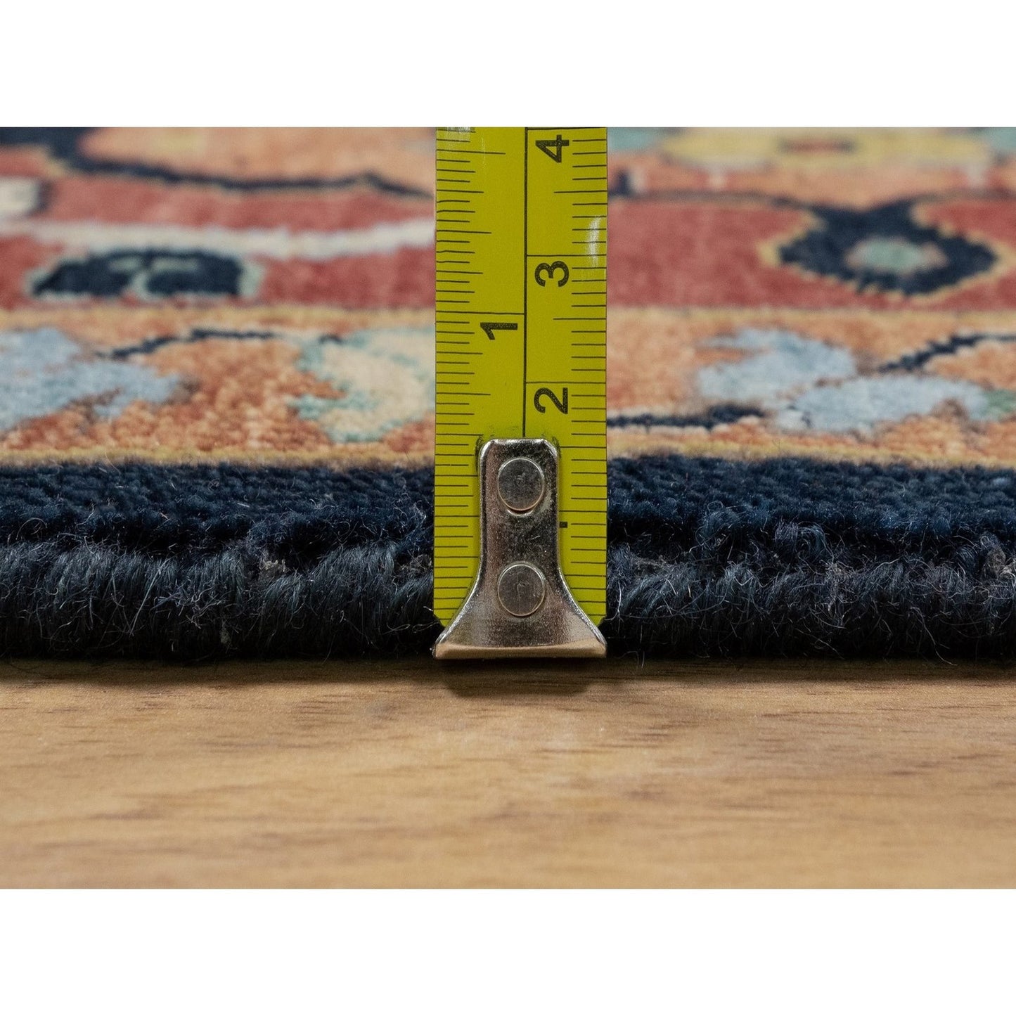 9'X12'1" Caviar Blue Antiqued Heris New Zealand Wool Hand Knotted Rug