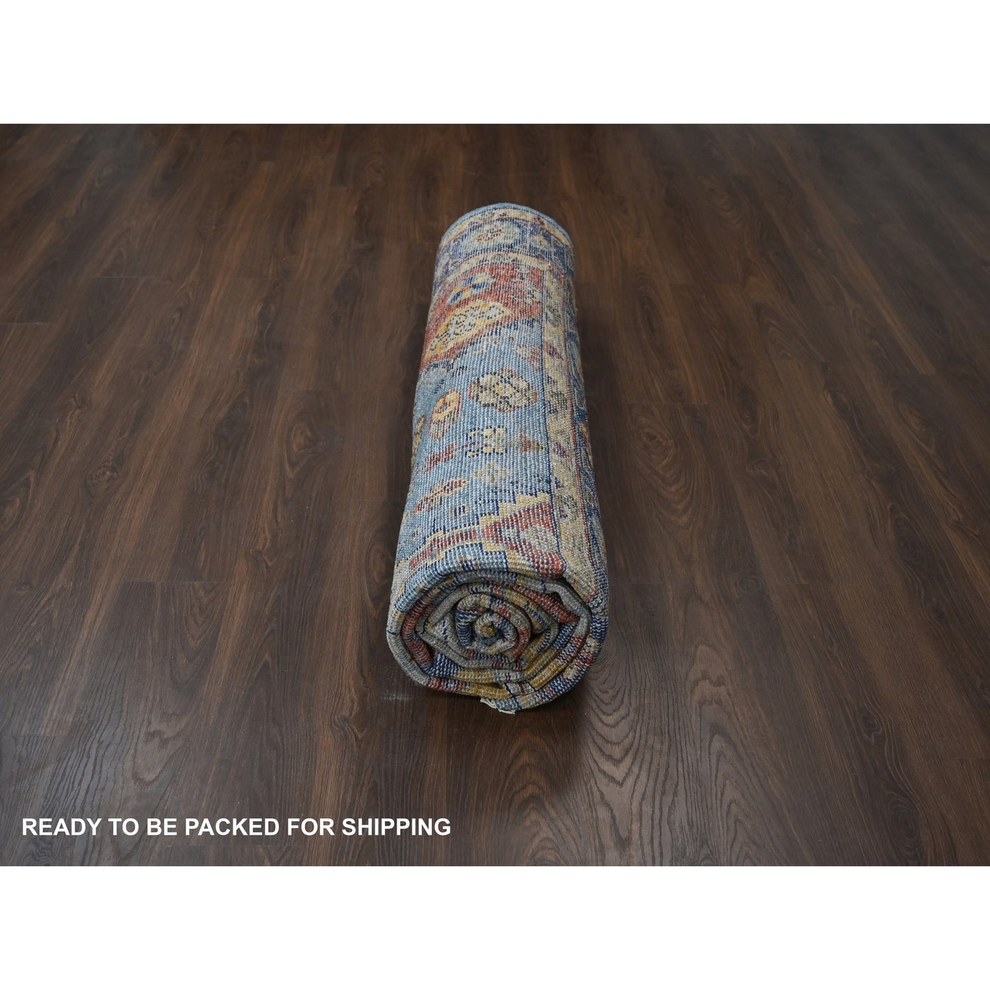 8'10"X11'10" Light Blue Hand Knotted Sheeraz Design Pure Wool Rug