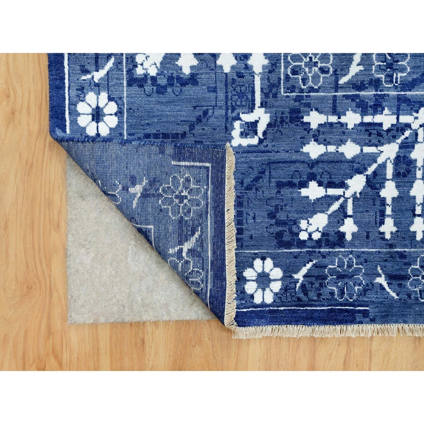 10'X10' Kensington Blue Hand Knotted Tebraz Wool Silk Oriental Square Rug