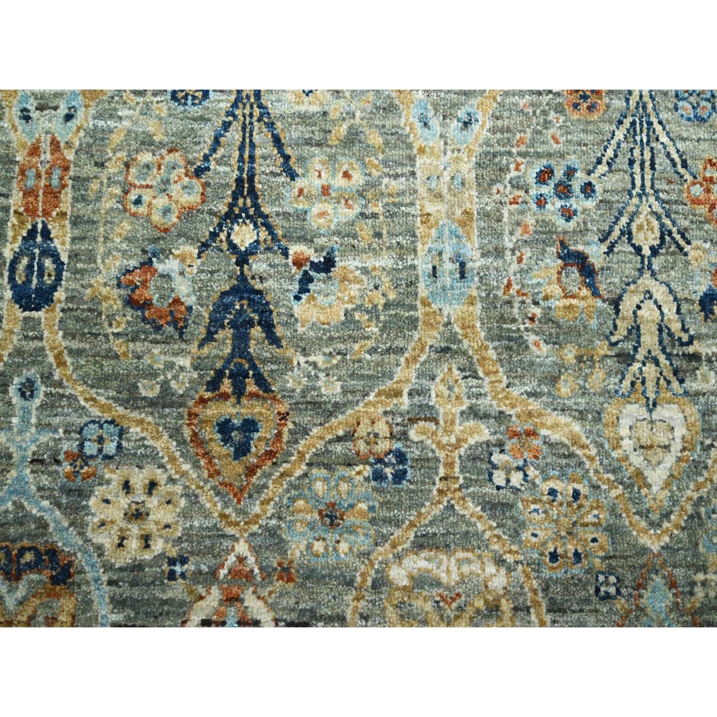 8'X9'10" Gray Zoroastrian Garden Pattern Hand Knotted Pure Wool Rug