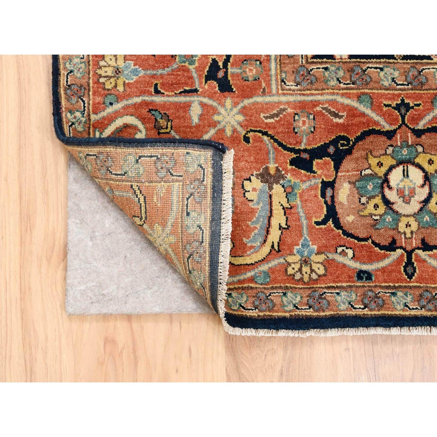 8'1"X10'1" Blue Antiqued Heris Re-Creation Soft Wool Hand Knotted Rug