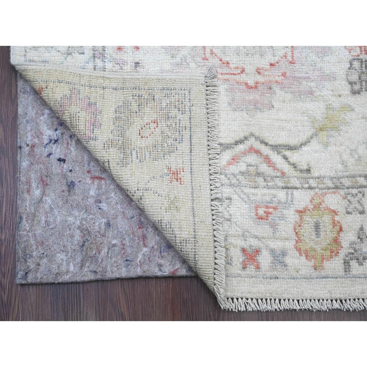 3'1"X22'4" White Angora Oushak Leaf Design Hand Knotted Wool Runner Rug