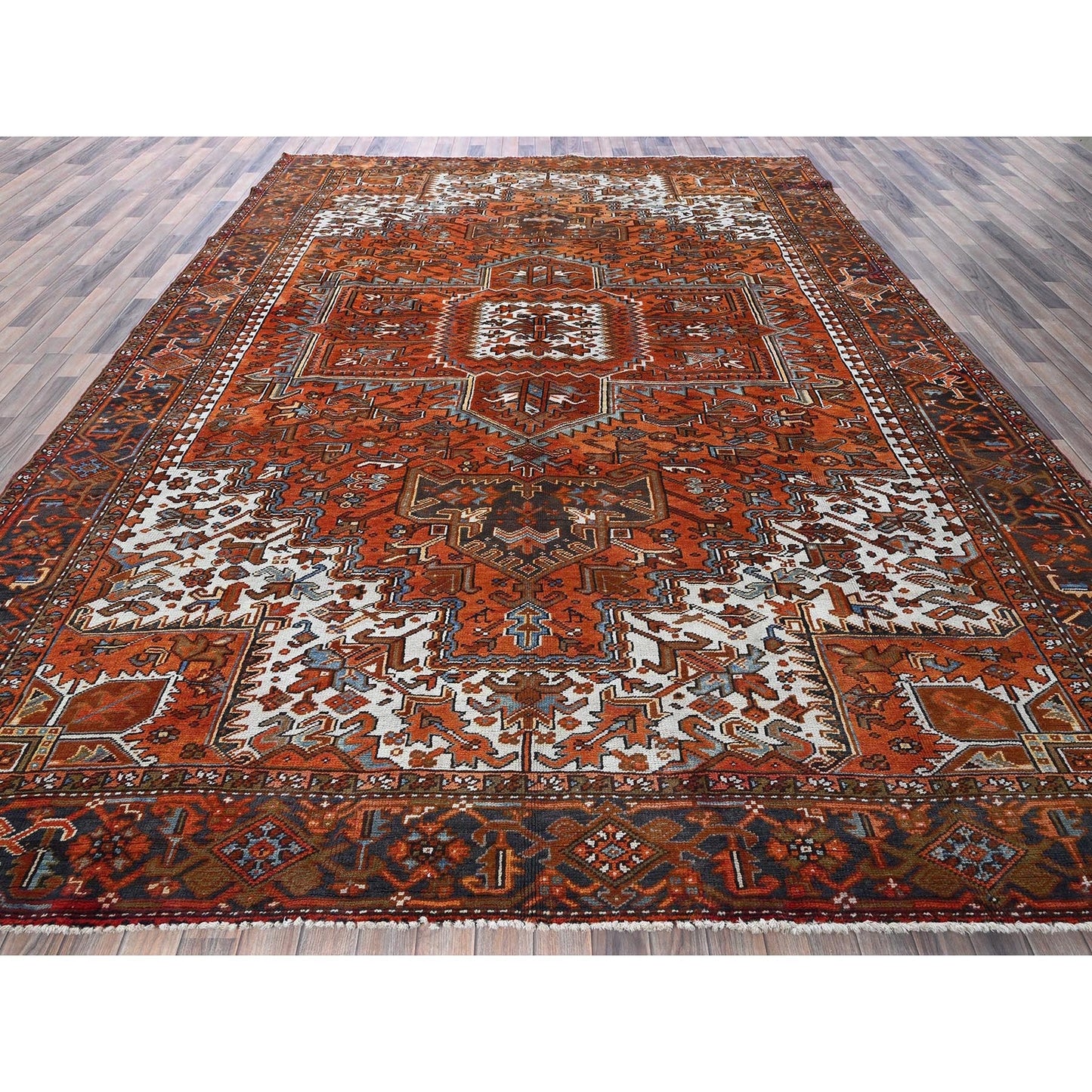 10'X12' Burnt Orange Vintage Zoroastrian Heris Hand Knotted Pure Wool Rug
