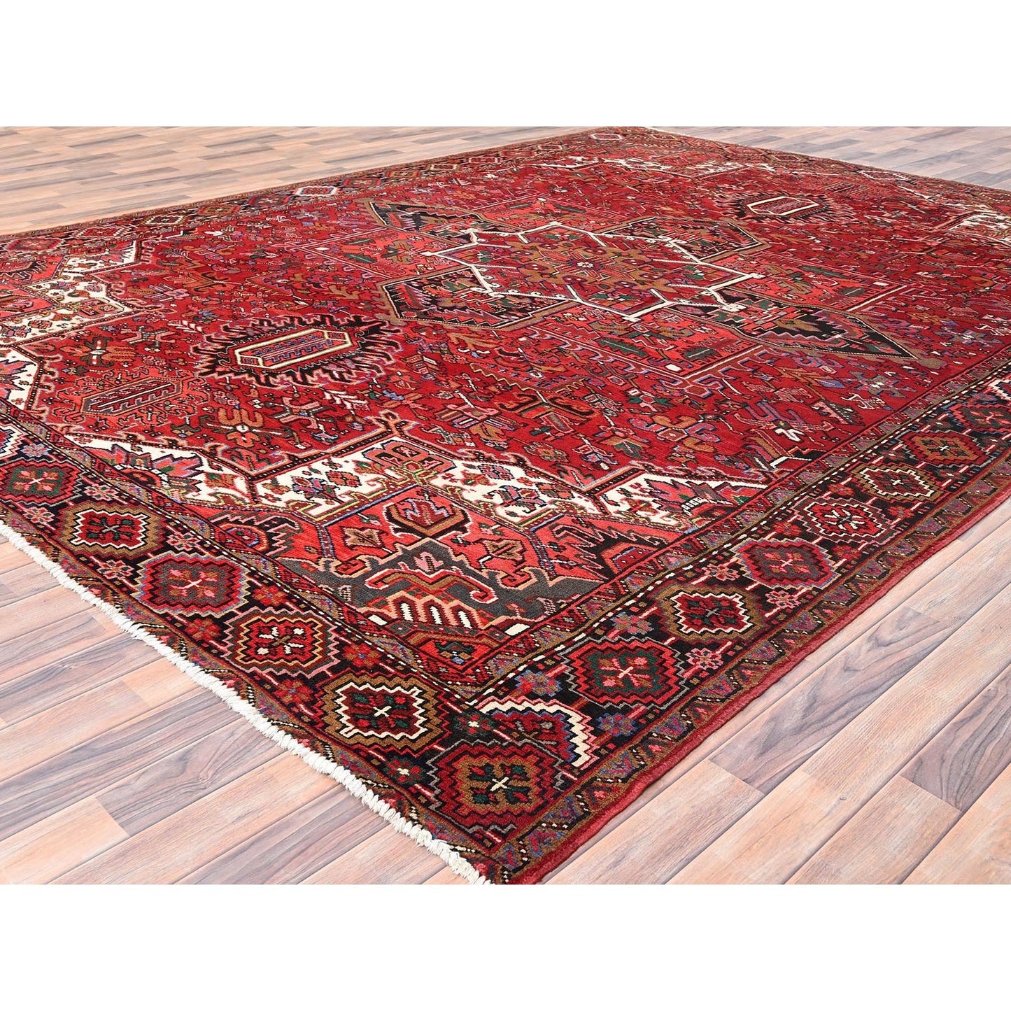 10'1"X12'9" Red Hand Knotted Semi Antique Zoroastrian Heris Pure Wool Rug