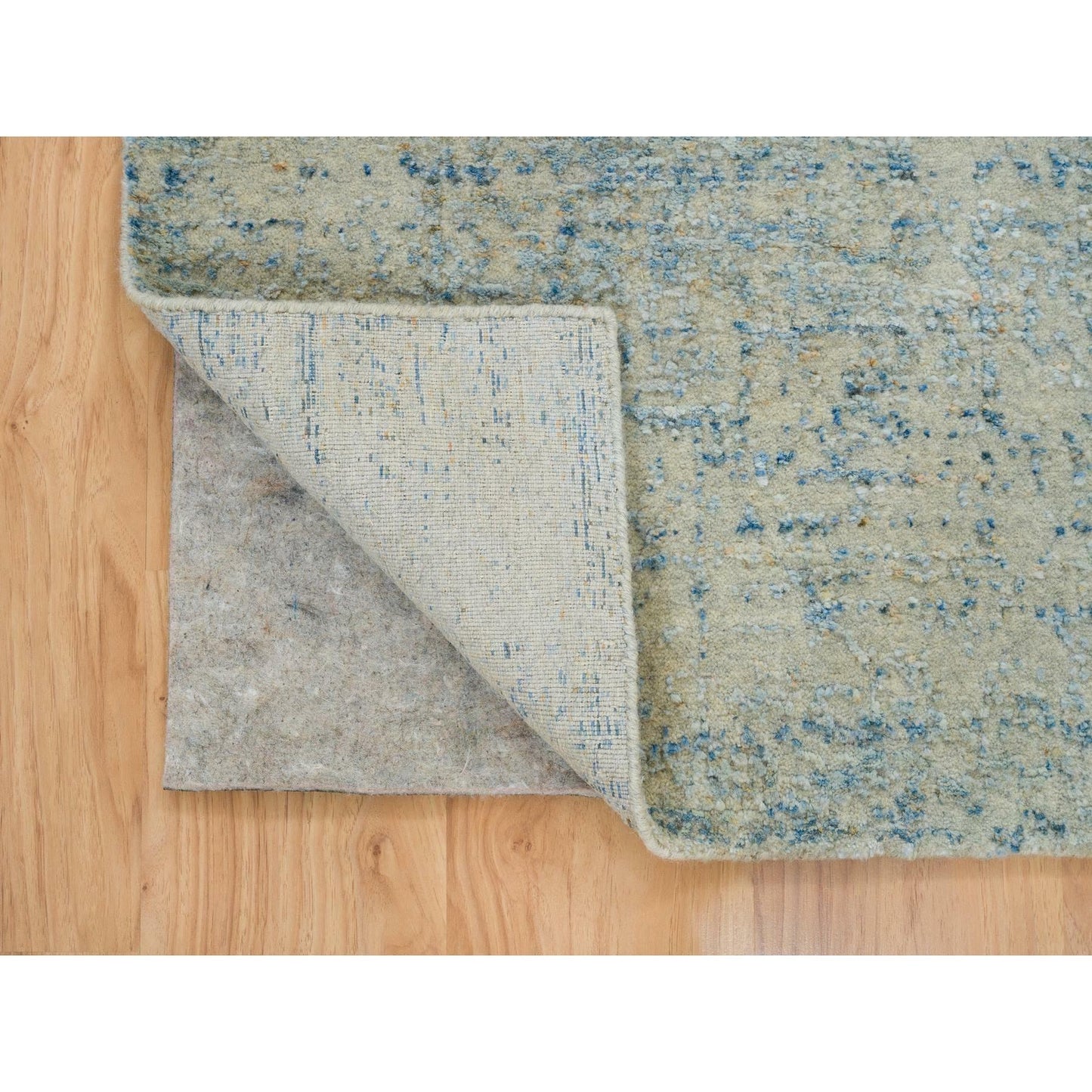 2'6"X8 Gray Modern Jacquard Hand Loomed Wool And Silk Runner Oriental Rug