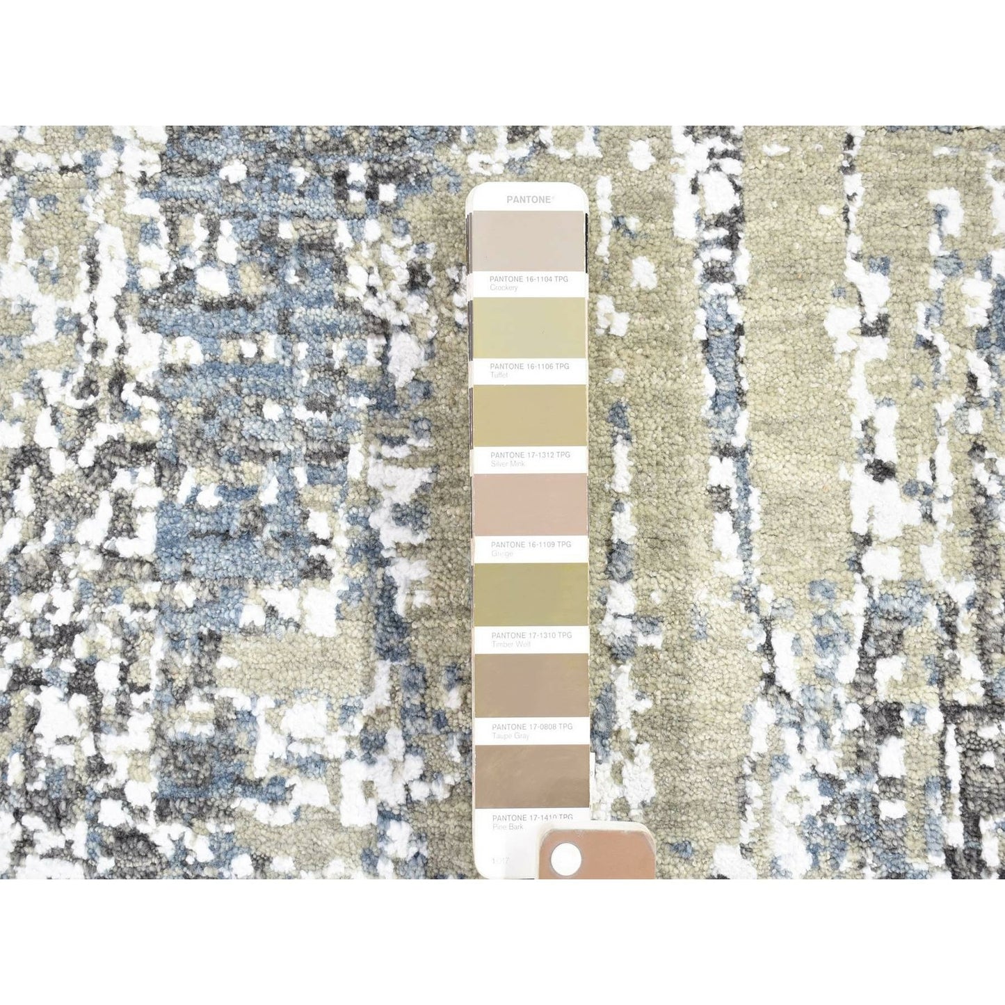 2'6"X10'1" Beige Modern Abstract Design Hand Knotted Pure Wool Runner Rug
