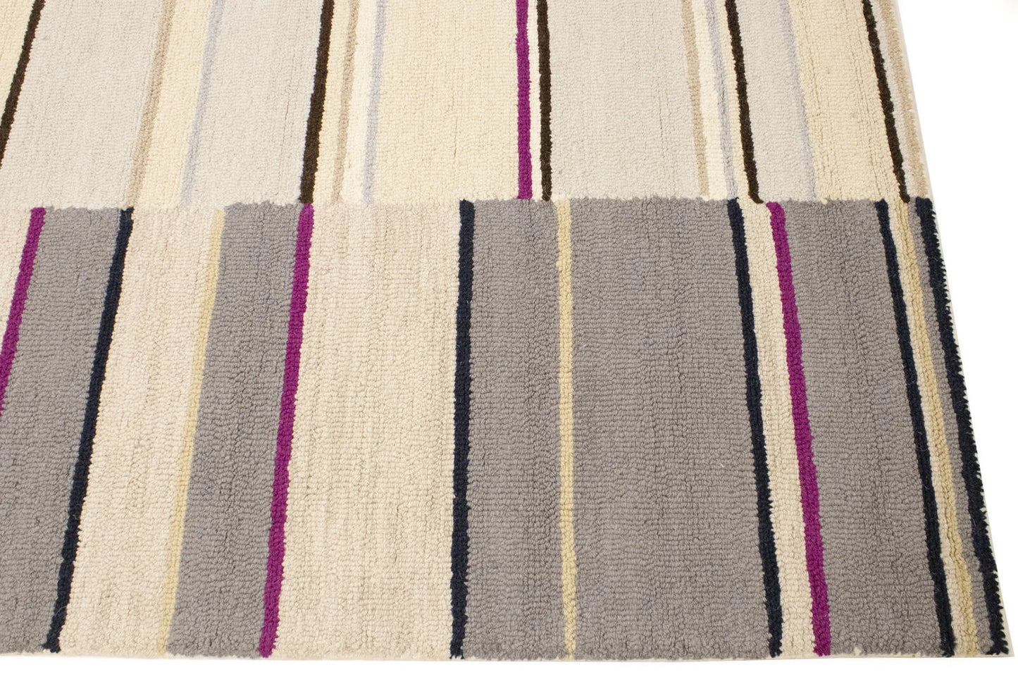 Contemporary Multicolored Stripes 5X8 Hand-Tufted