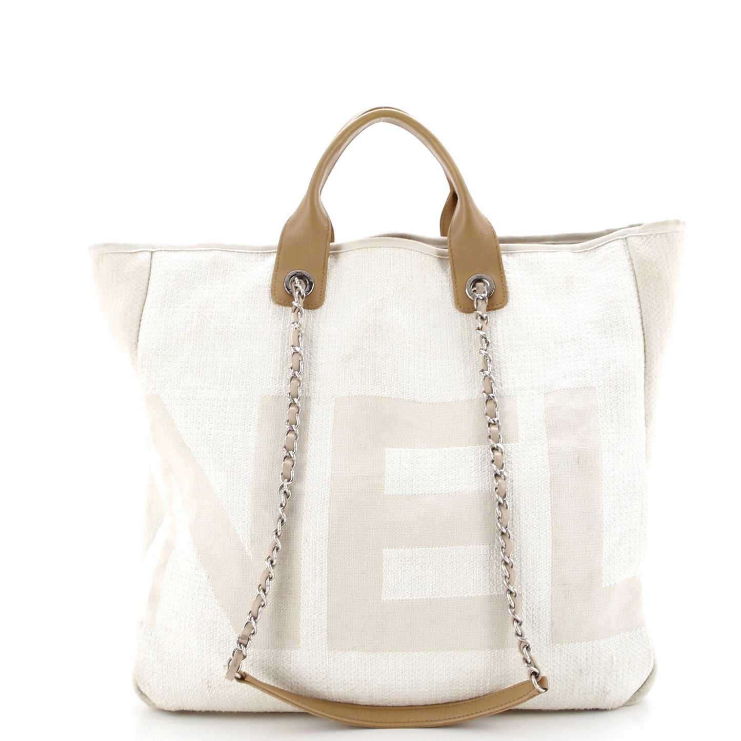 Chanel Deauville Logo Shopping Tote Printed Raffia Large