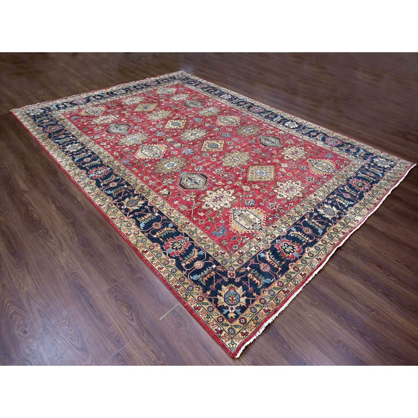 10'1"X13'10" Falcons Red Karjihooz Design Soft Wool Hand Knotted Rug