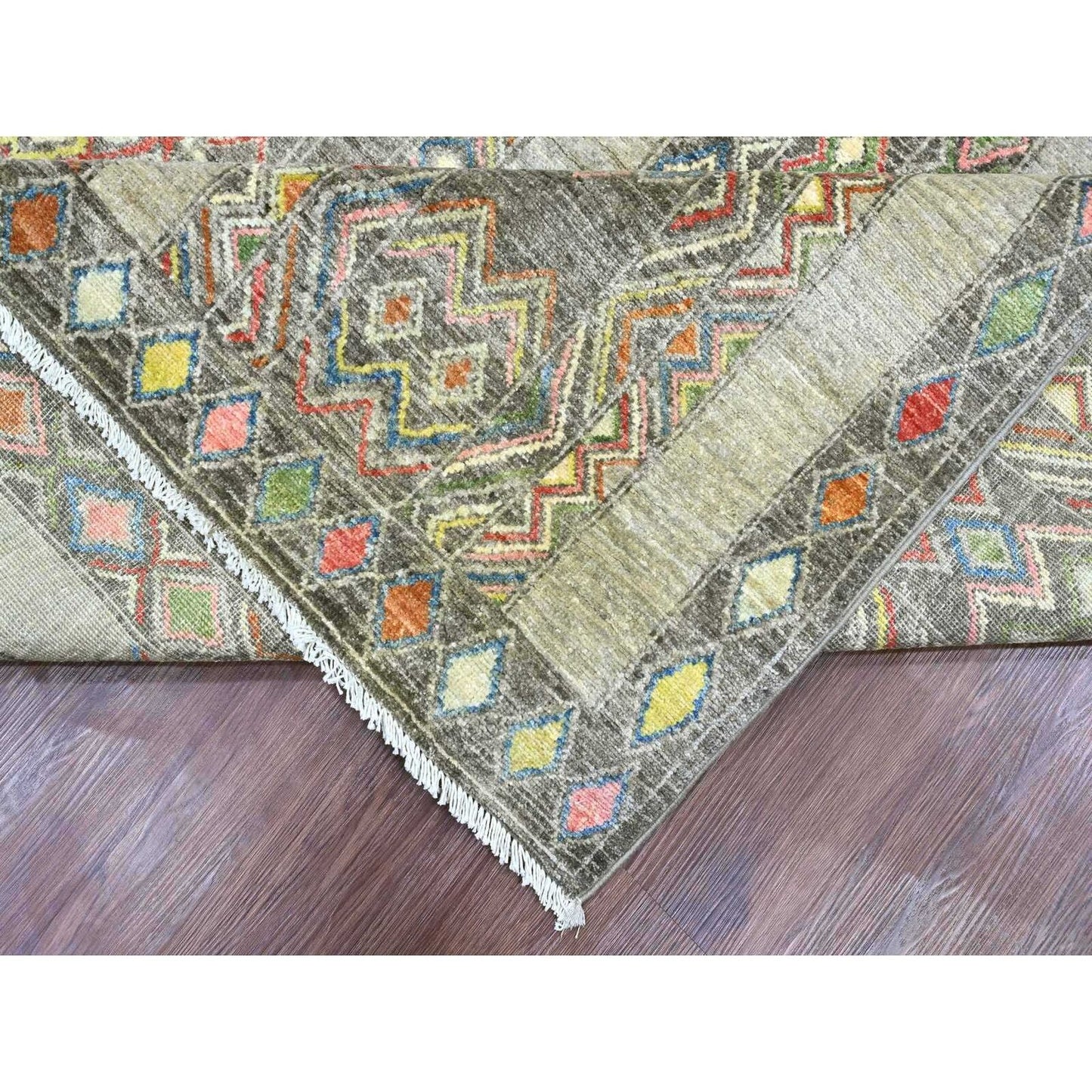 9'X11'8" Gray Moroccan Berber Influence Pattern All Wool Hand Knotted Rug